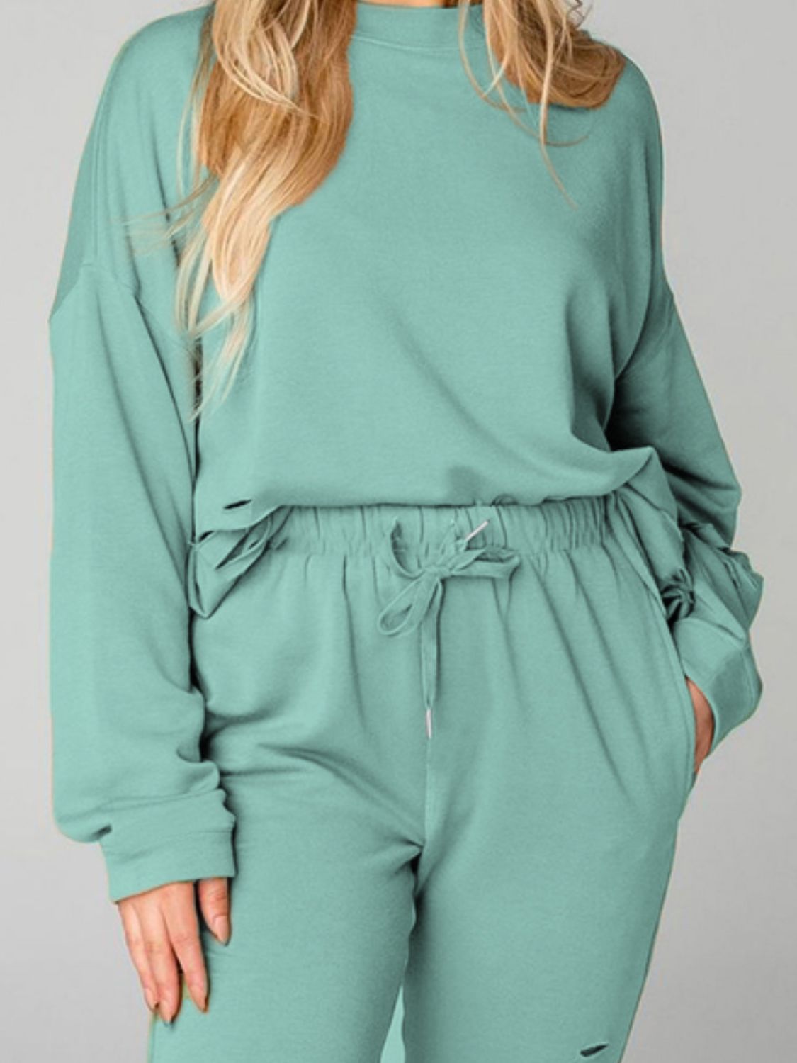Distressed Sweatshirt and Joggers Set - R - DRESS