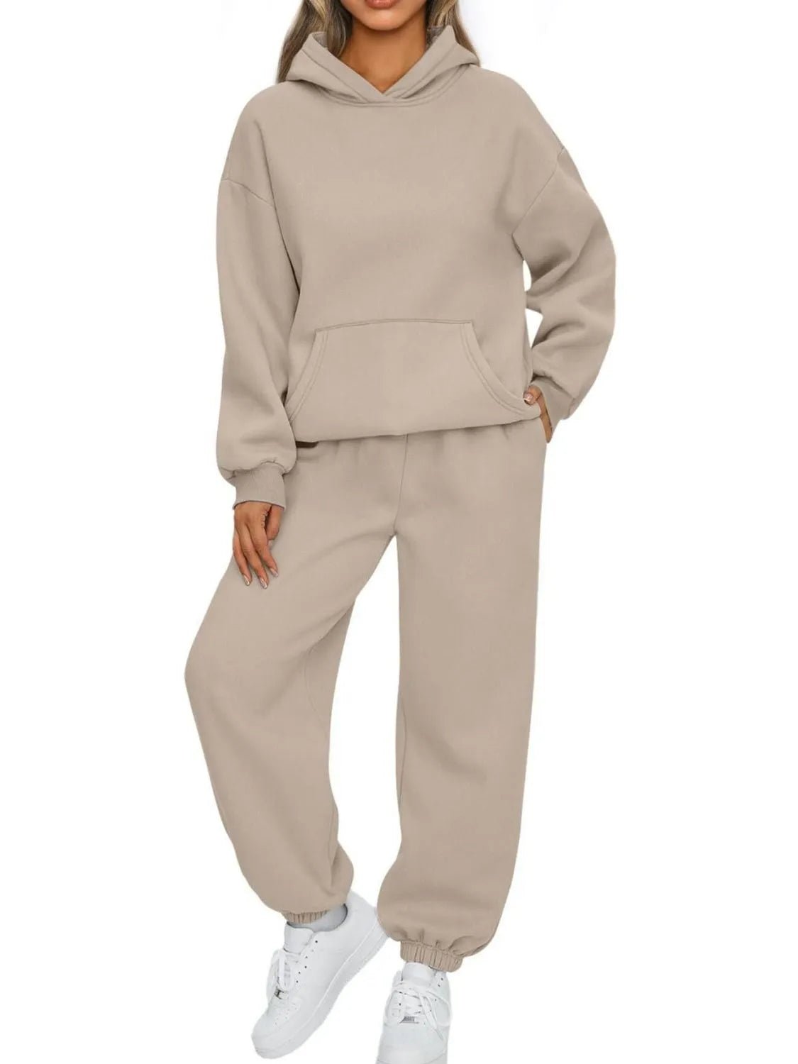Full Size Kangaroo Pocket Hoodie and Joggers Set Plus Size - R - DRESS