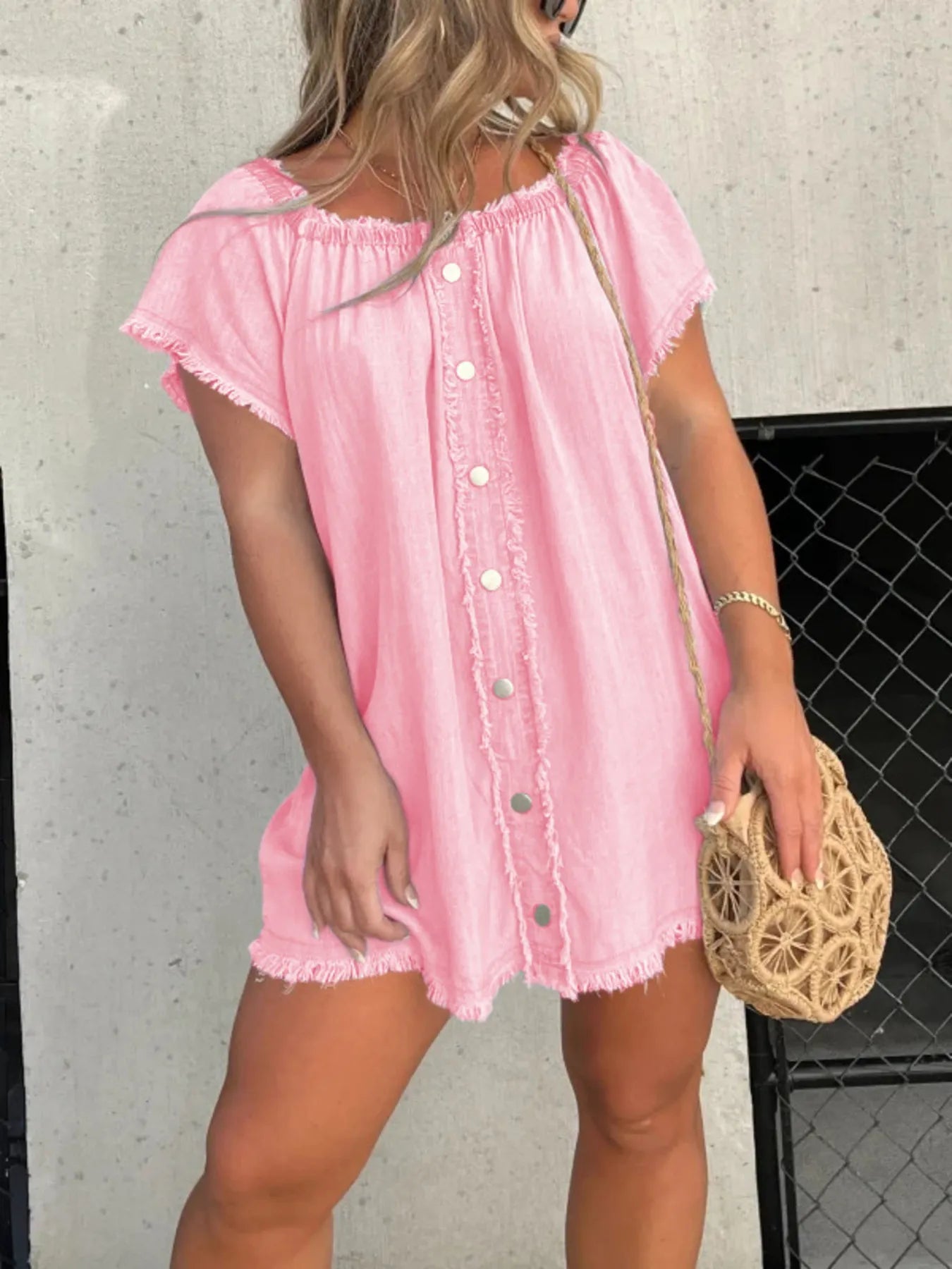 Full Size Raw Hem Mini Denim Dress Plus Size - R - DRESS