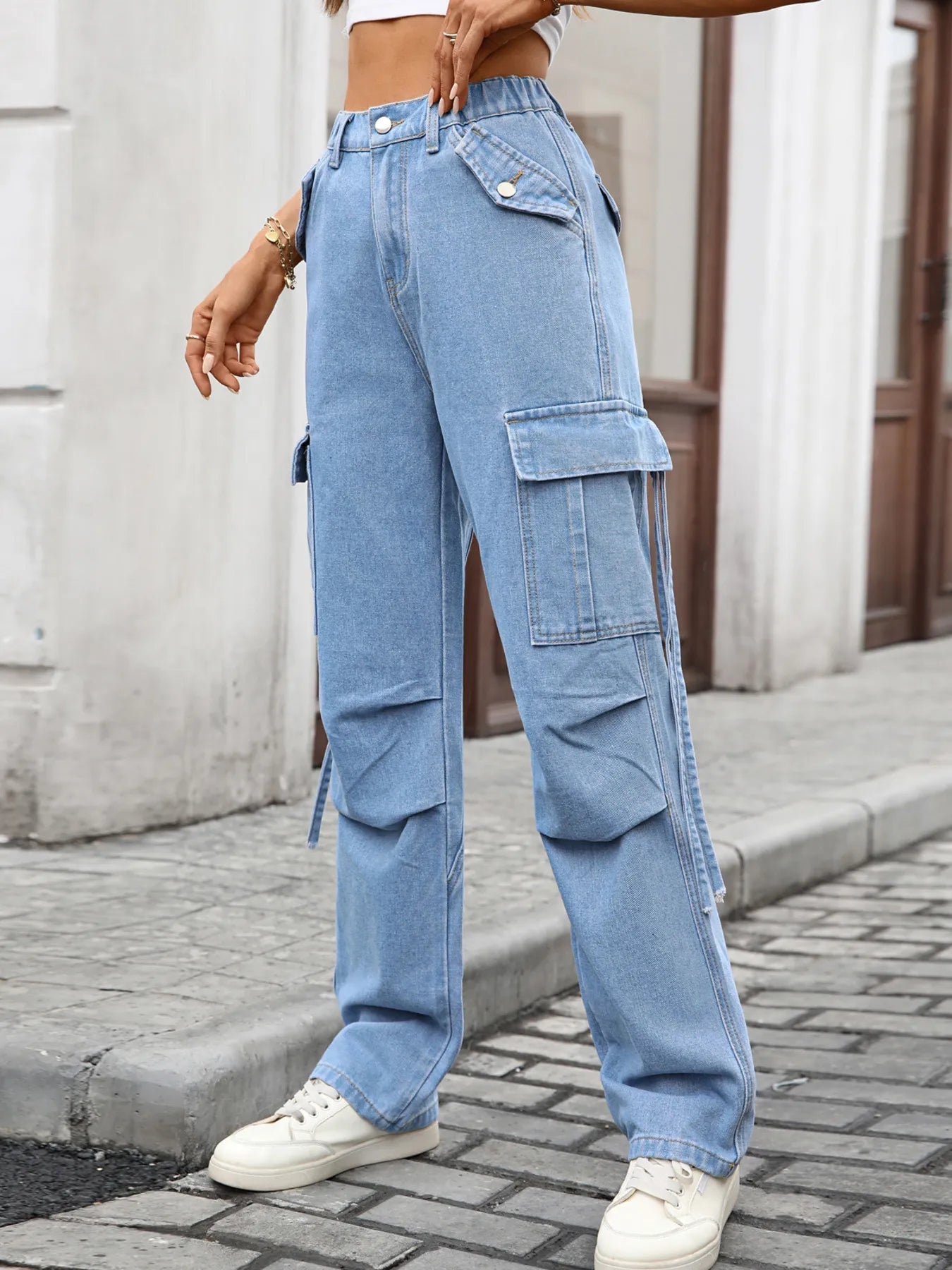 High Waisted Cargo Pocket Jeans - R - DRESS