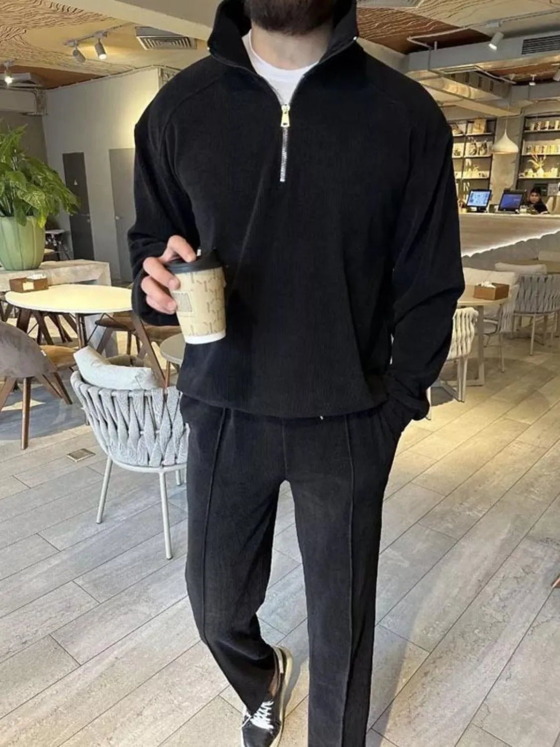 Men's Full Size Half Zip Long Sleeve Top and Pants Plus Size - R - DRESS