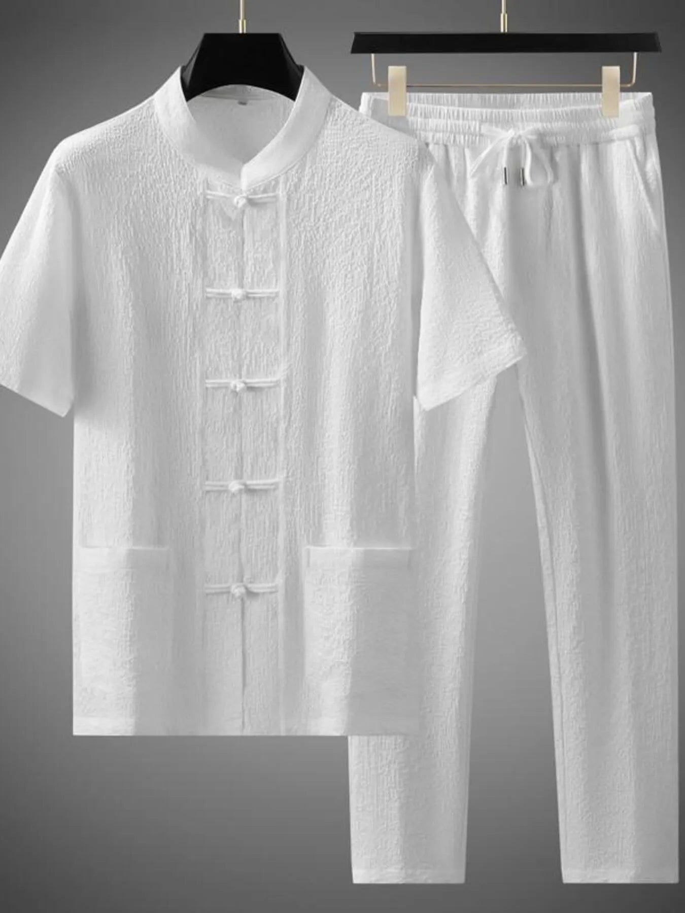 Men's Plus Size Button Up Short Sleeve Top and Pants Set - R - DRESS