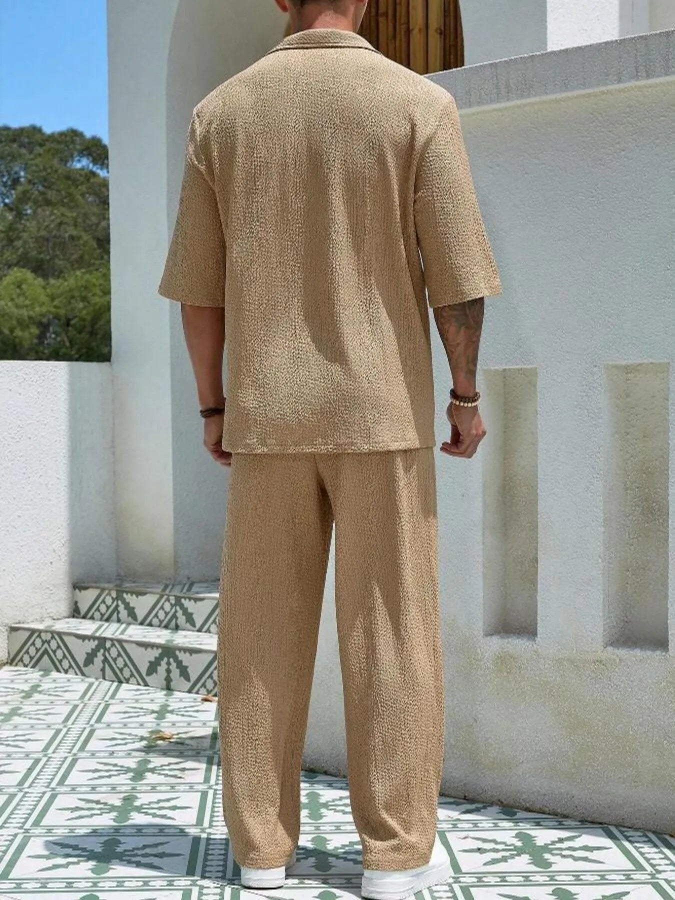 Men's Plus Size Half Sleeve Top and Pants Set - R - DRESS