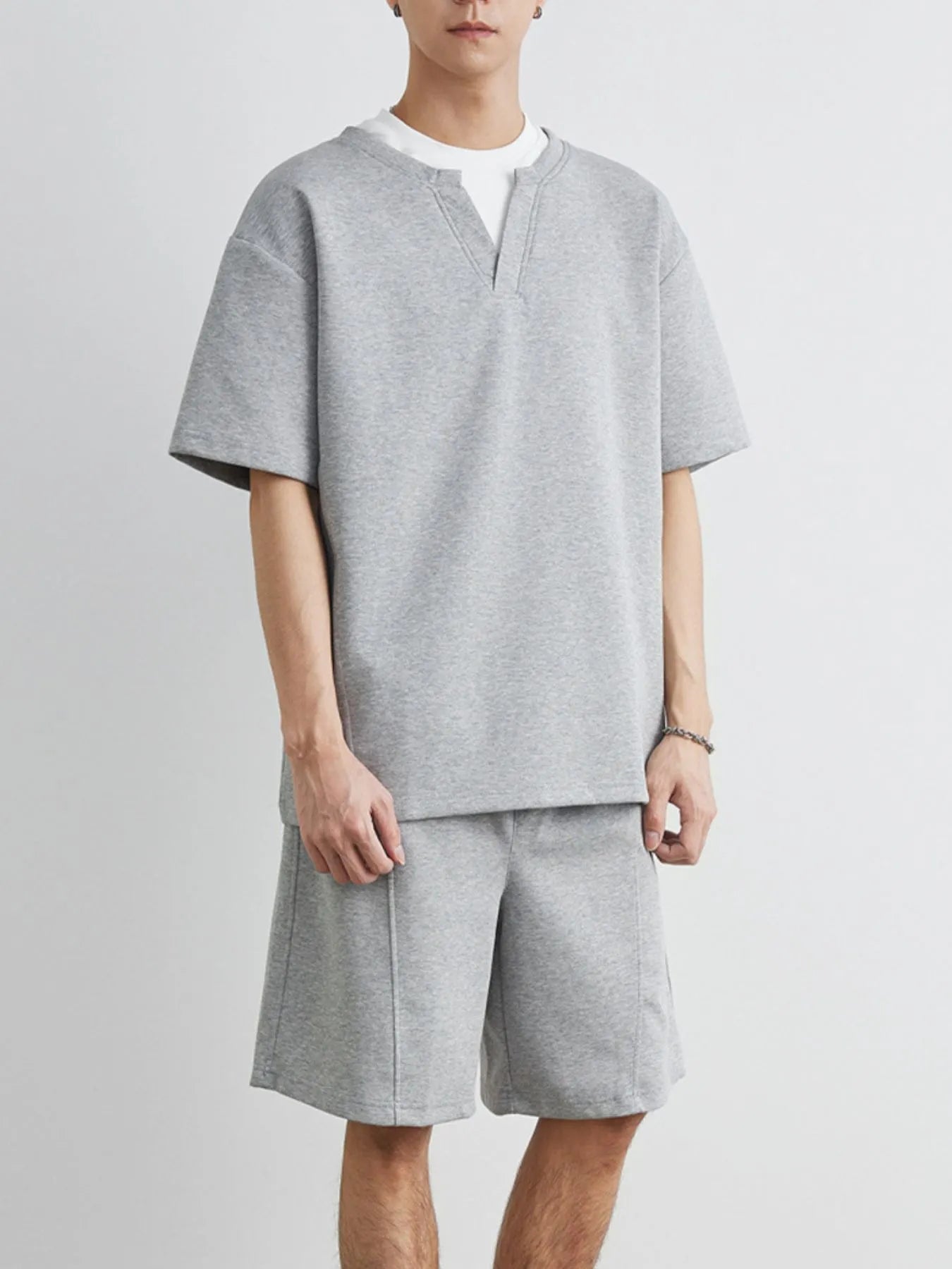 Men's Plus Size Half Sleeve Top and Shorts Set - R - DRESS