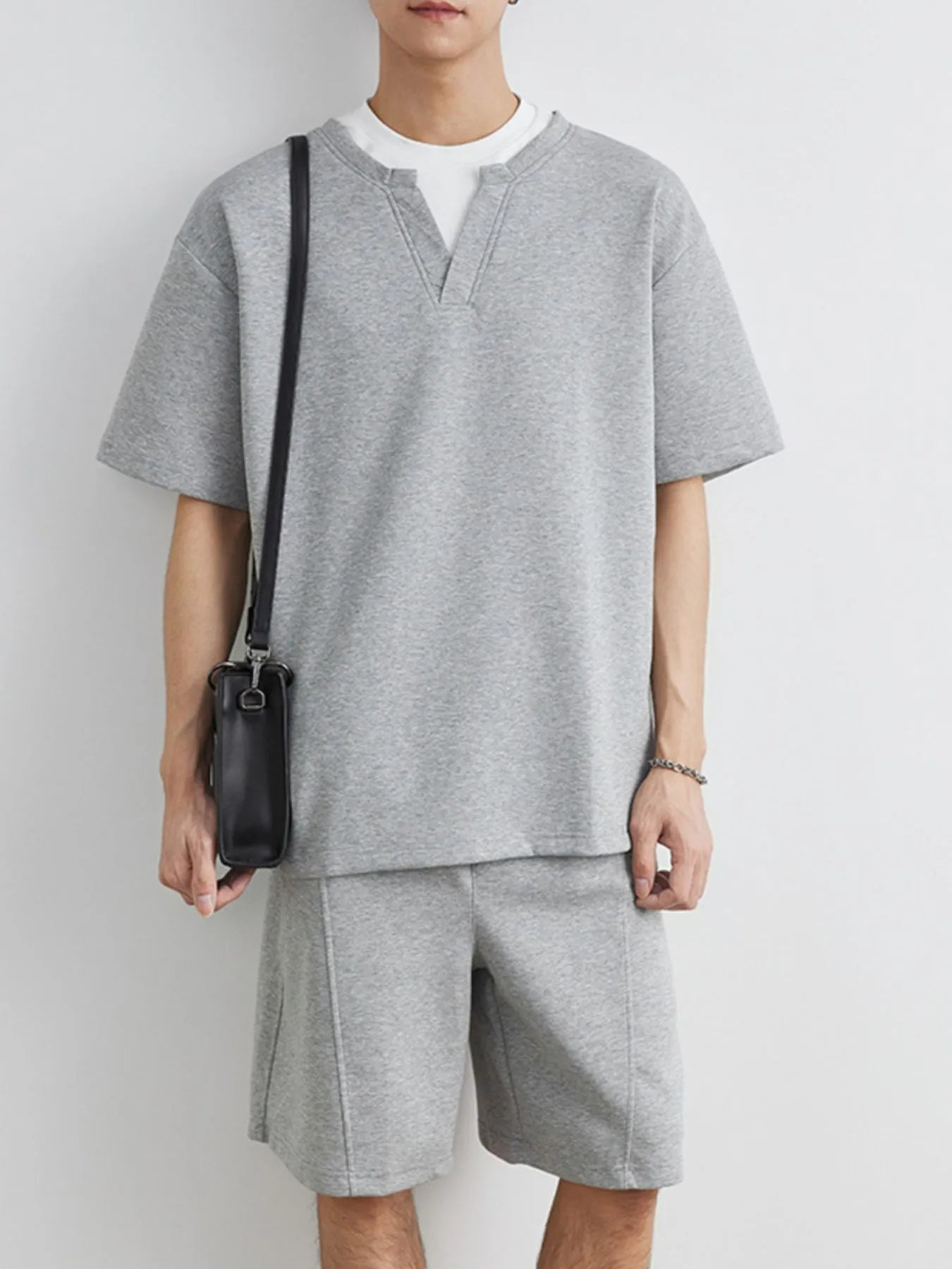Men's Plus Size Half Sleeve Top and Shorts Set - R - DRESS