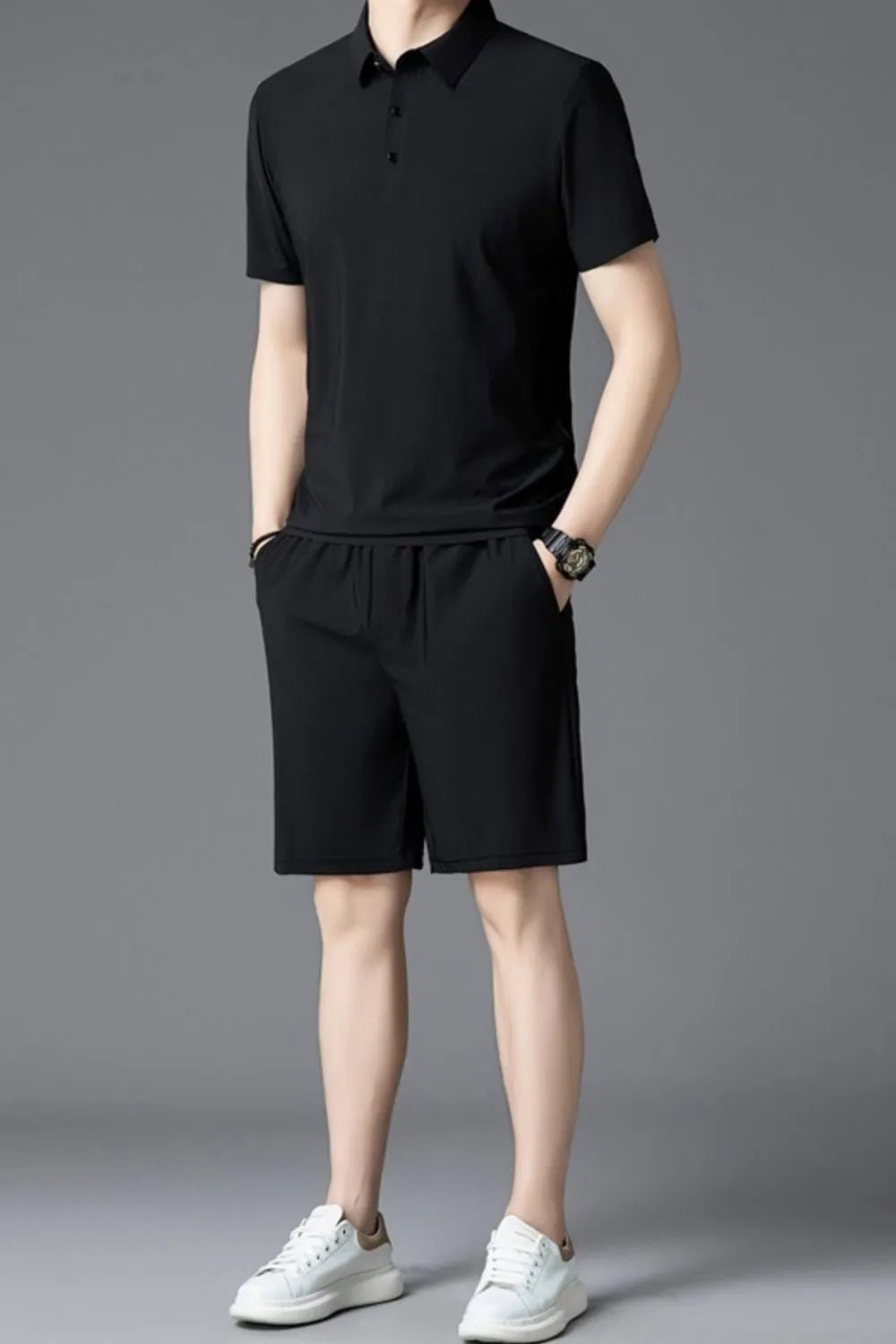 Men's Plus Size Short Sleeve Polo and Shorts Set - R - DRESS