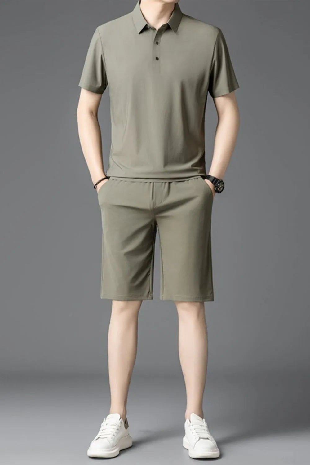 Men's Plus Size Short Sleeve Polo and Shorts Set - R - DRESS