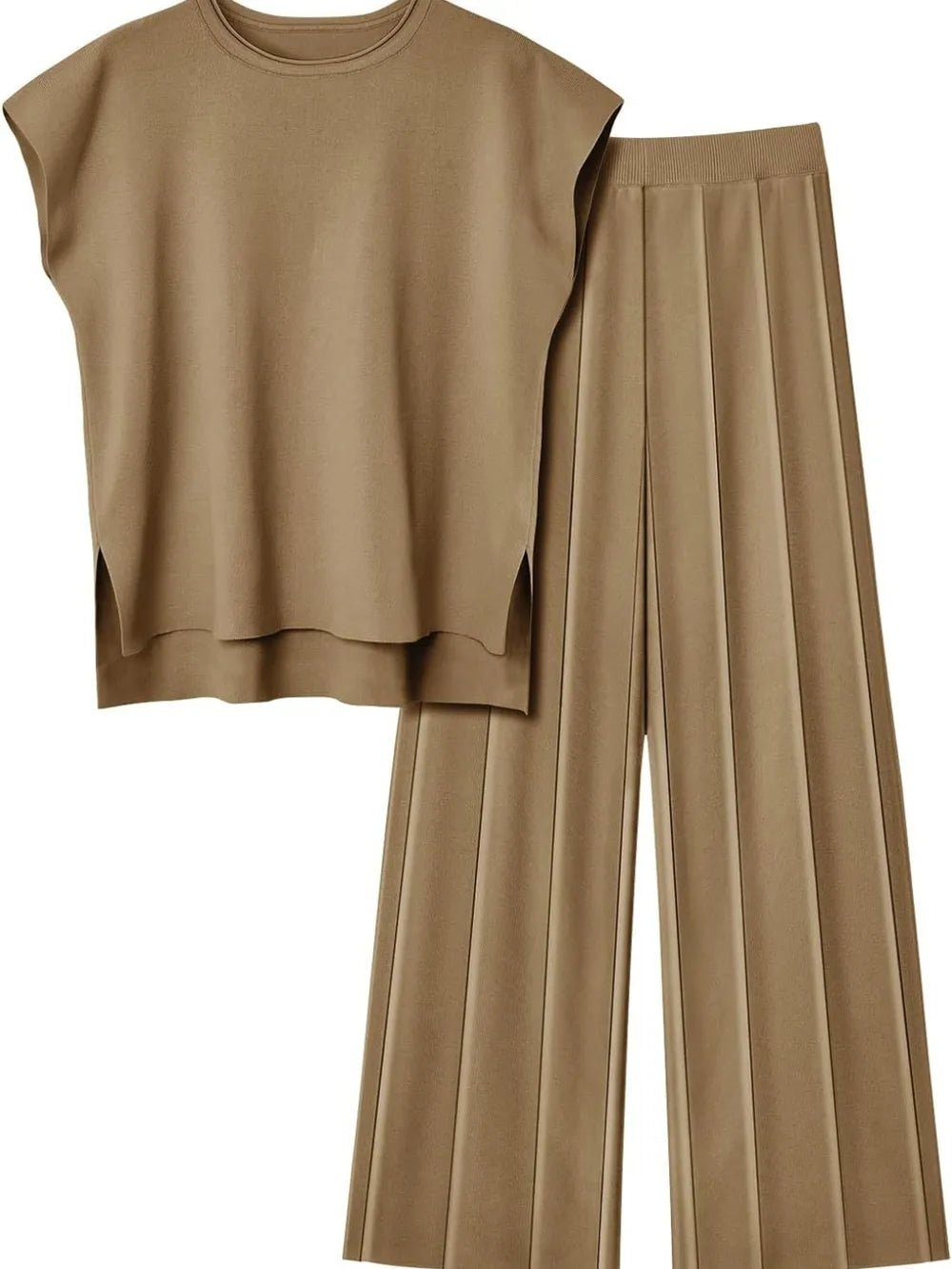 Round Neck Cap Sleeve Top and Pants Knit Set - R - DRESS