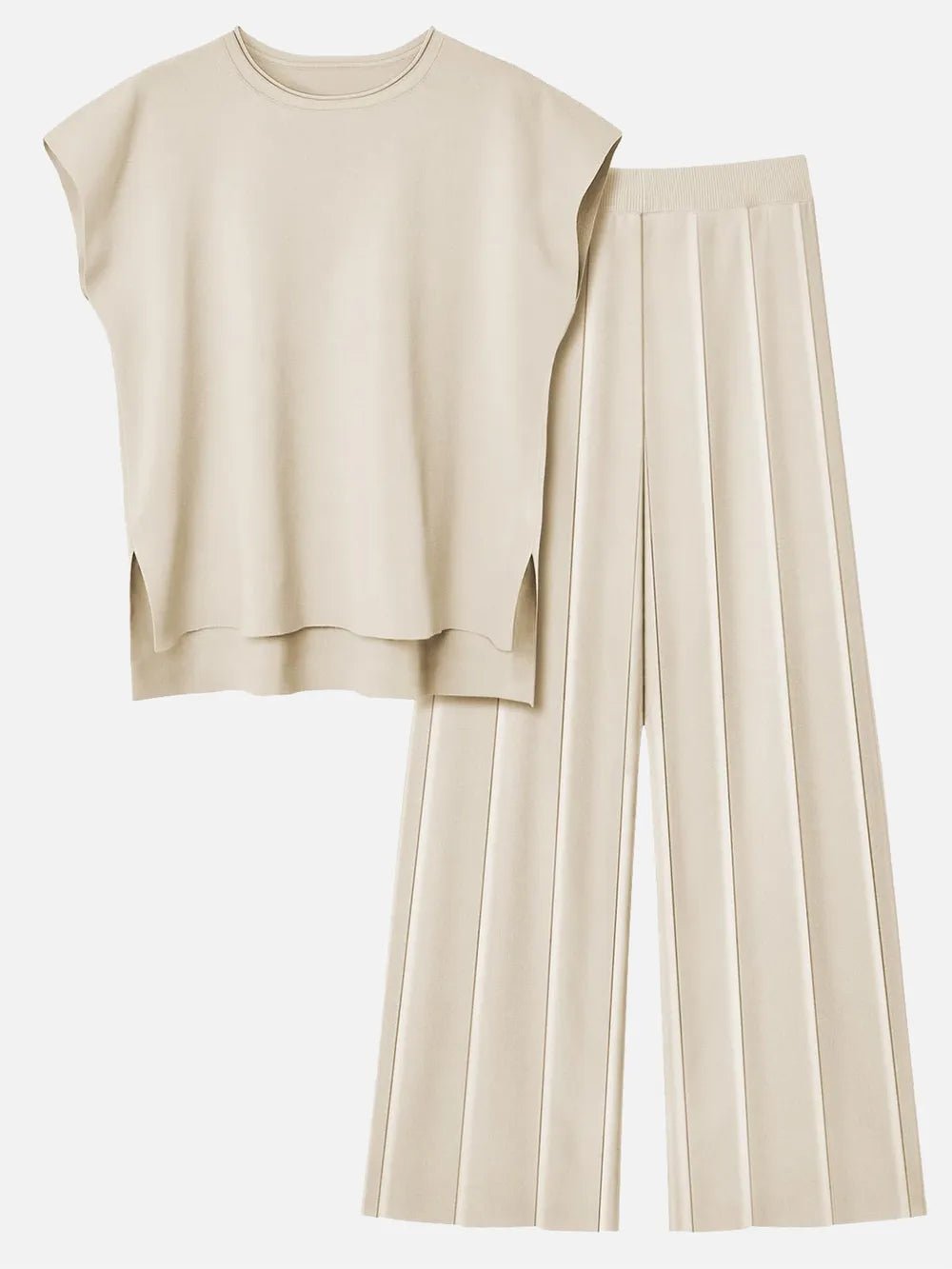 Round Neck Cap Sleeve Top and Pants Knit Set - R - DRESS