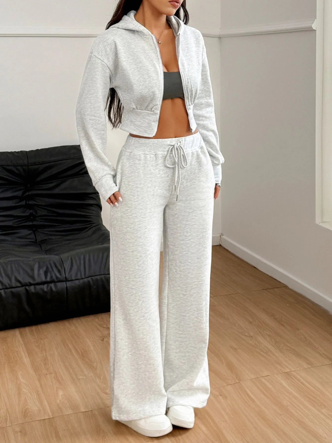 Zip Up Long Sleeve Top and Pants Set - R - DRESS