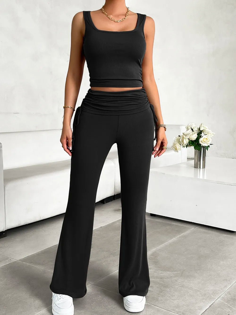 Devine Square Neck Tank and Drawstring Pants Set - R - DRESS
