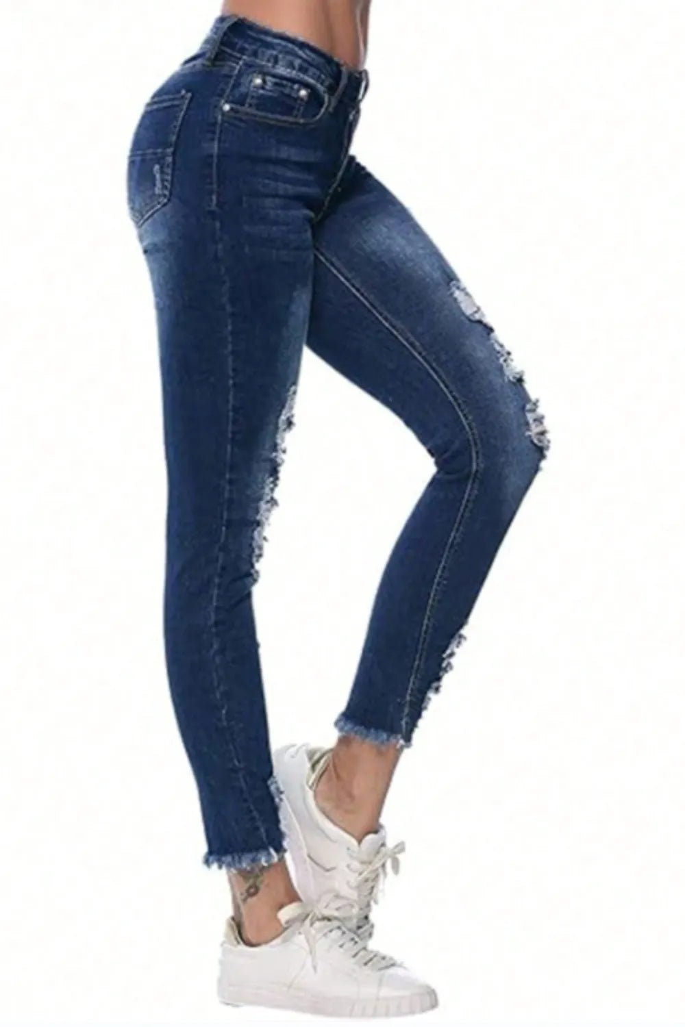 Distressed Raw Hem Jeans with Pockets - R - DRESS