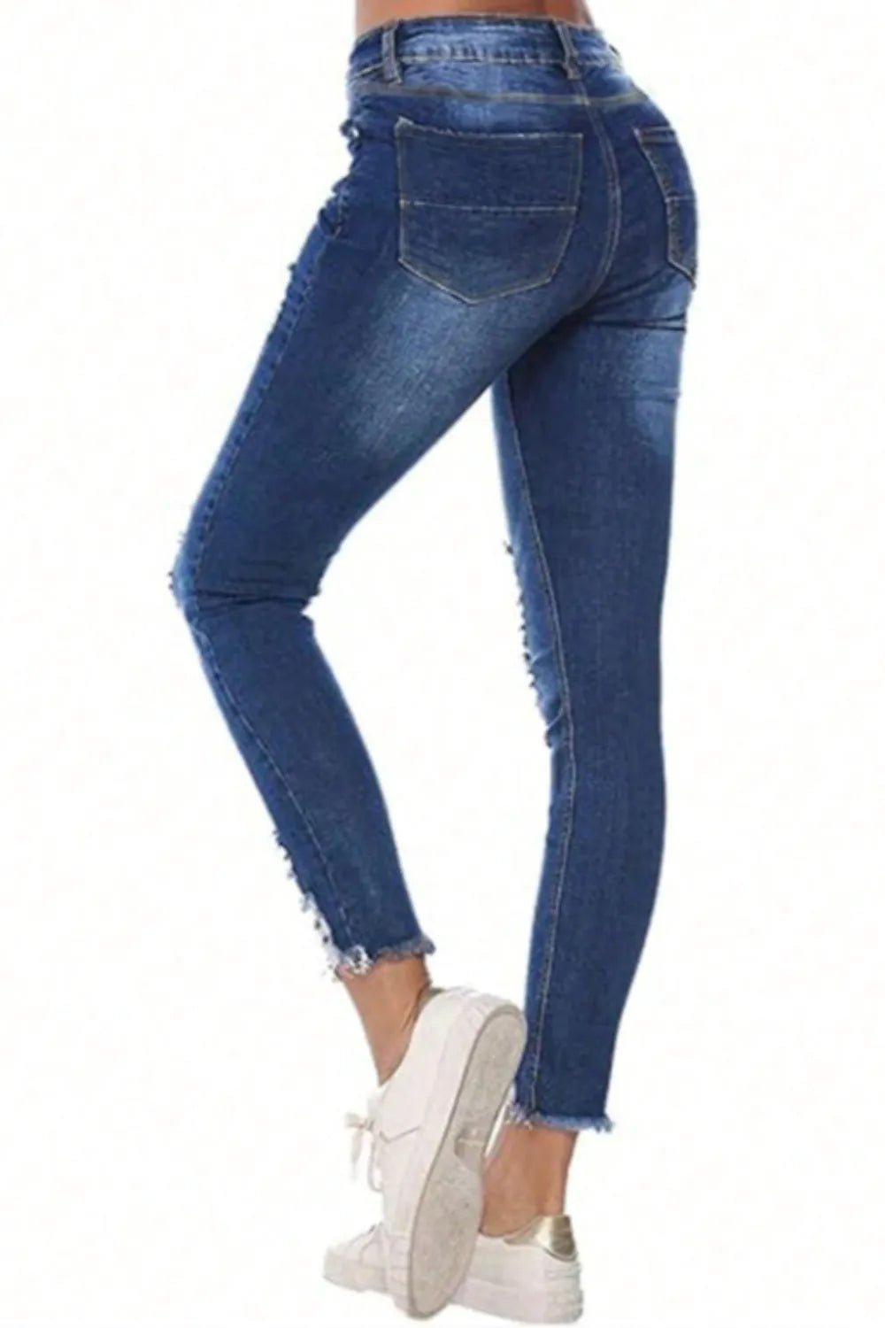 Distressed Raw Hem Jeans with Pockets - R - DRESS