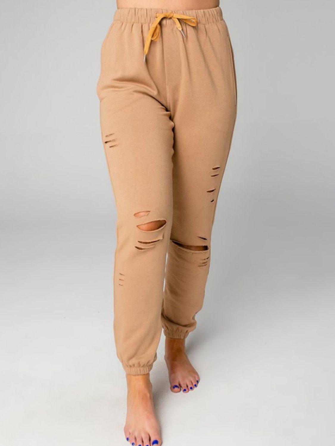 Distressed Sweatshirt and Joggers Set - R - DRESS