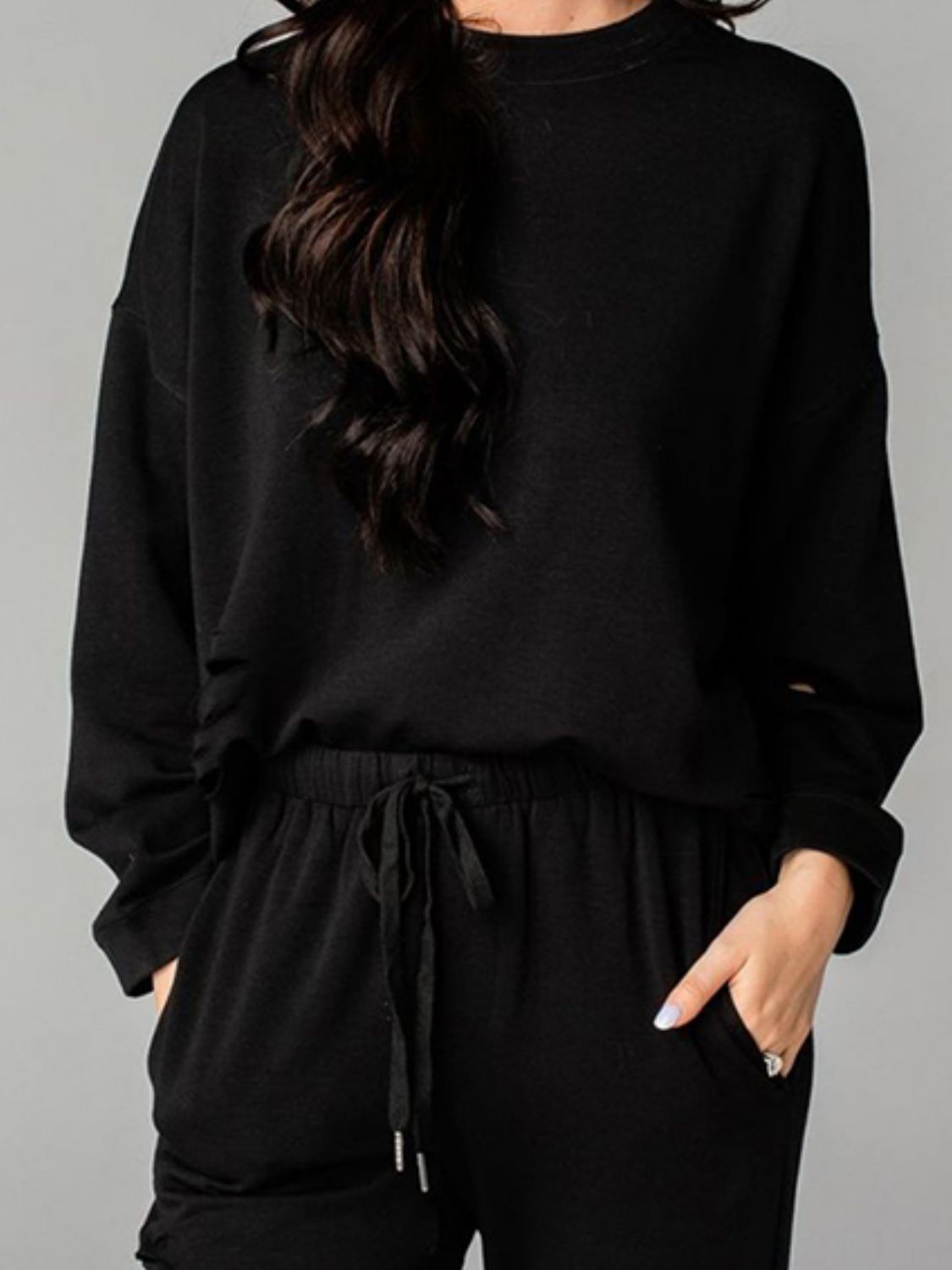 Distressed Sweatshirt and Joggers Set - R - DRESS