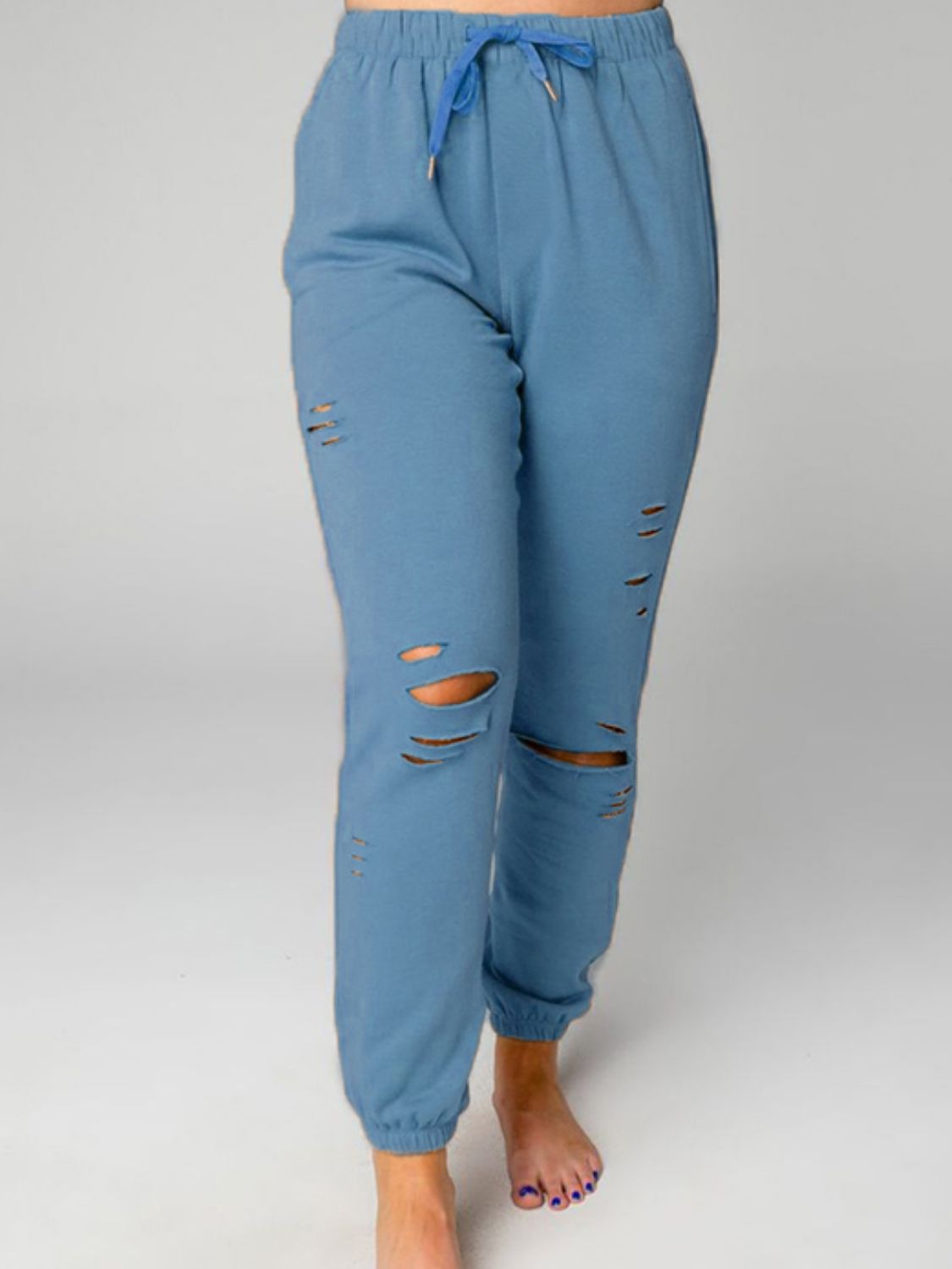 Distressed Sweatshirt and Joggers Set - R - DRESS