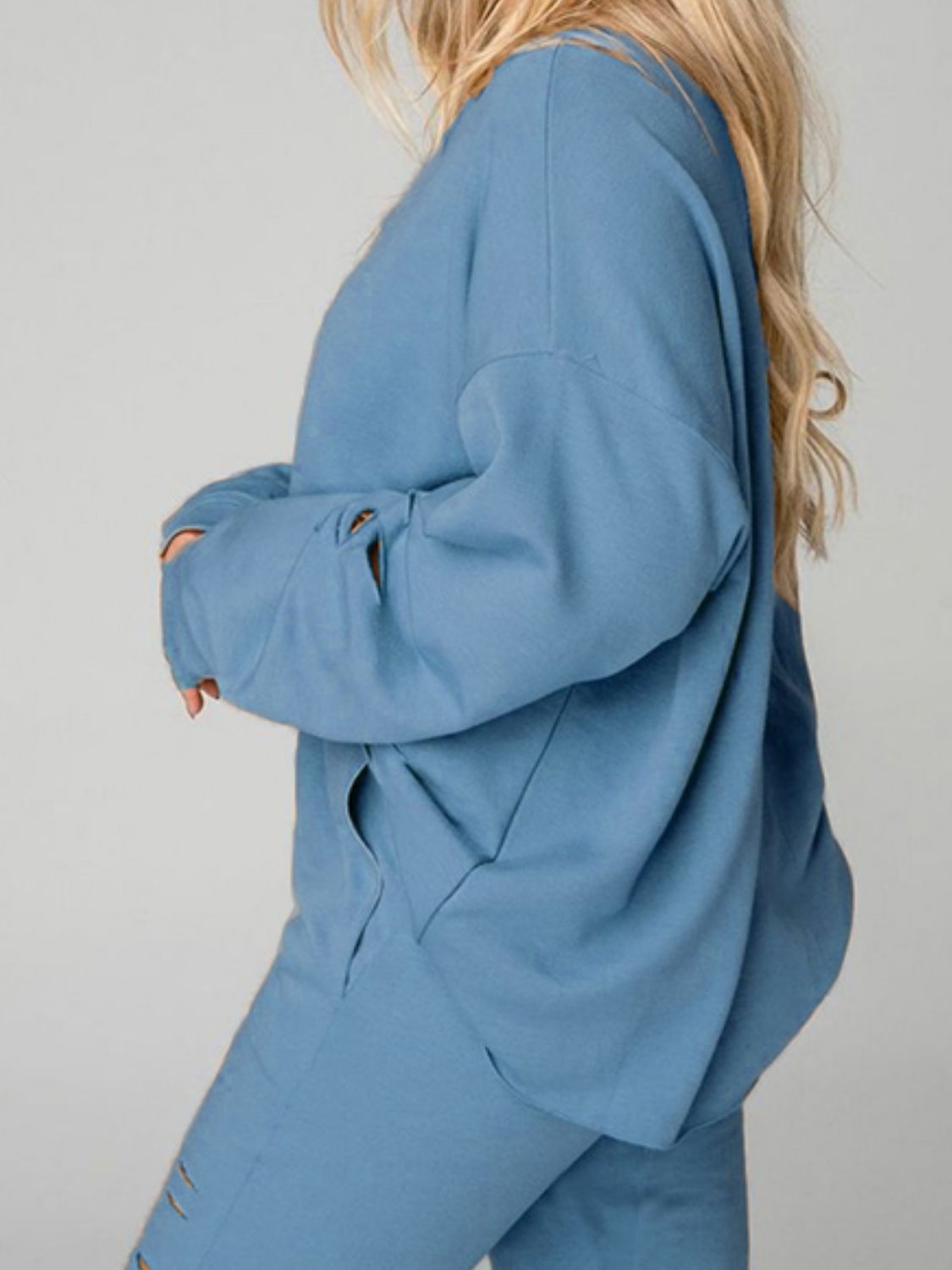 Distressed Sweatshirt and Joggers Set - R - DRESS