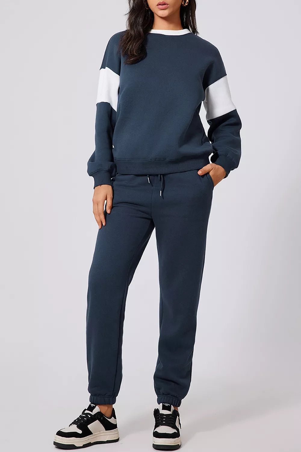Drop Shoulder Loose Sweatshirt and Joggers Active Set - R - DRESS