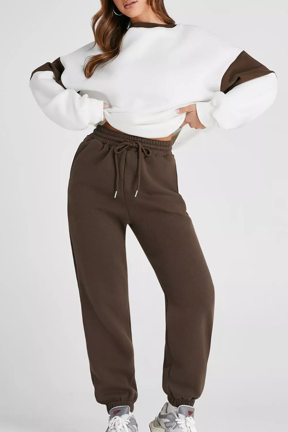 Drop Shoulder Loose Sweatshirt and Joggers Active Set - R - DRESS