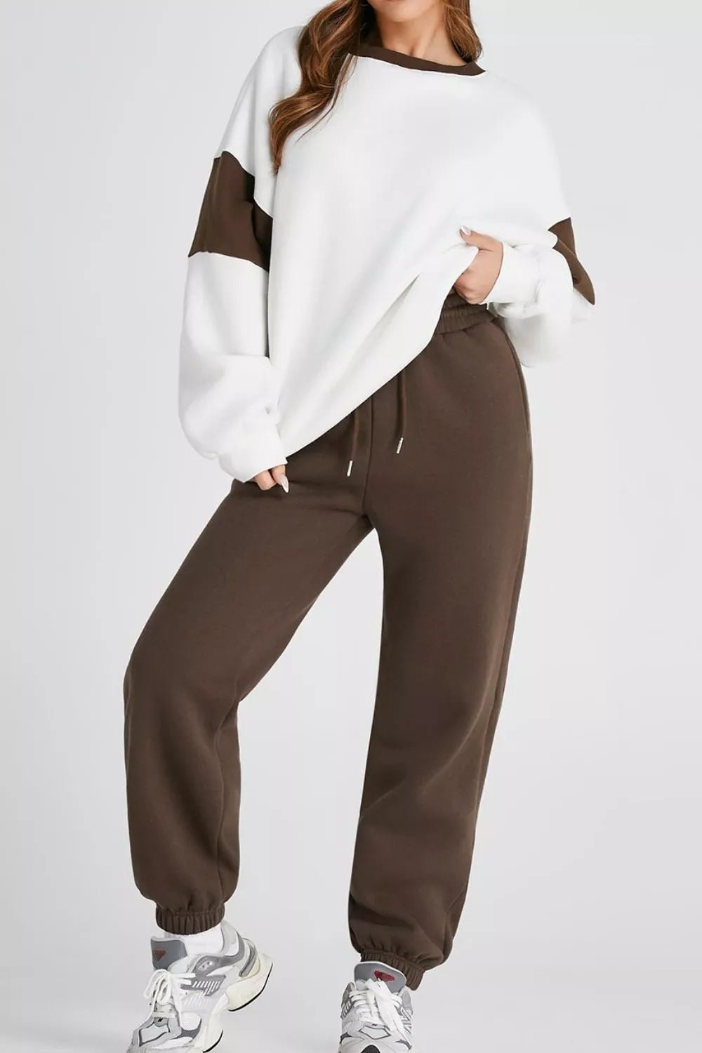 Drop Shoulder Loose Sweatshirt and Joggers Active Set - R - DRESS