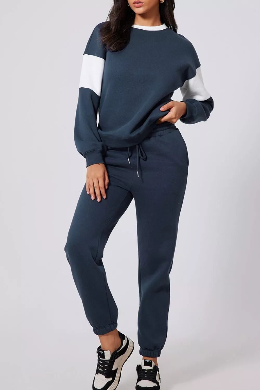Drop Shoulder Loose Sweatshirt and Joggers Active Set - R - DRESS