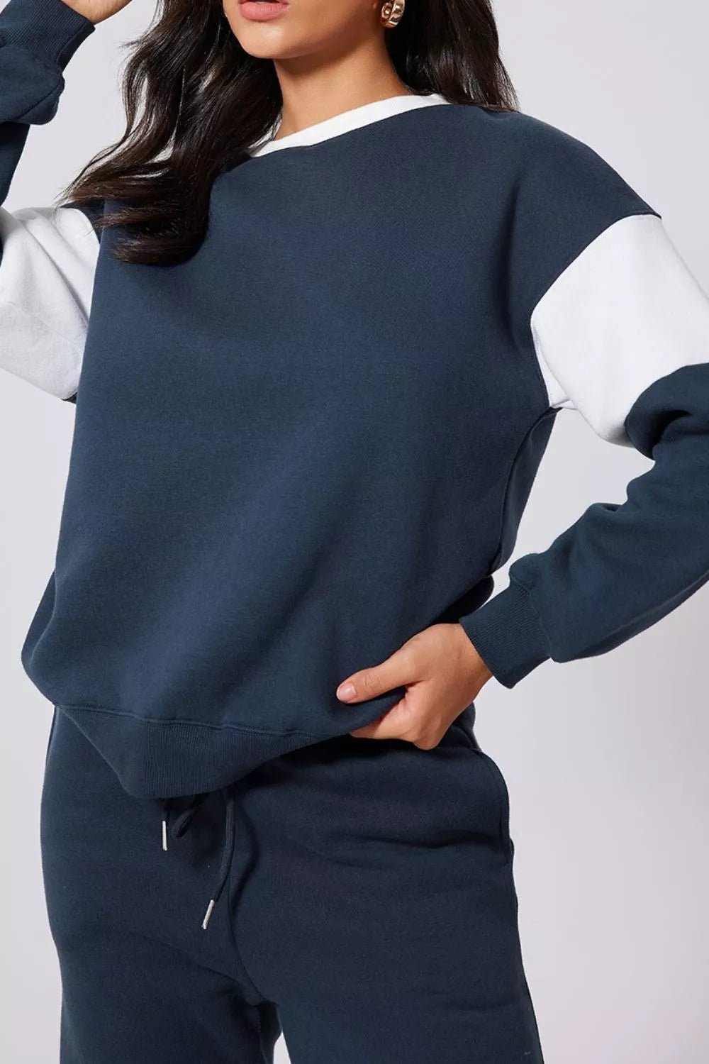 Drop Shoulder Loose Sweatshirt and Joggers Active Set - R - DRESS