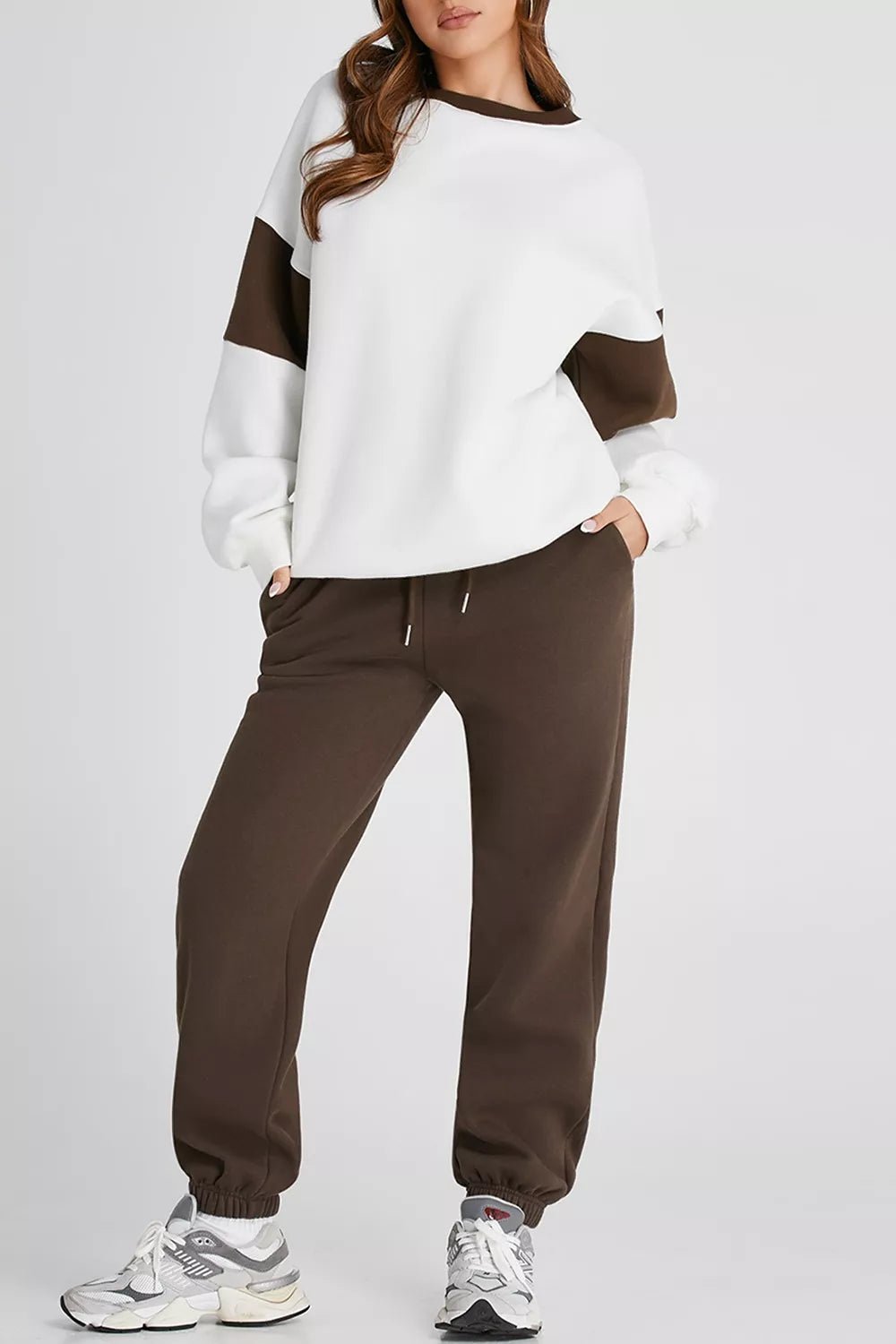 Drop Shoulder Loose Sweatshirt and Joggers Active Set - R - DRESS