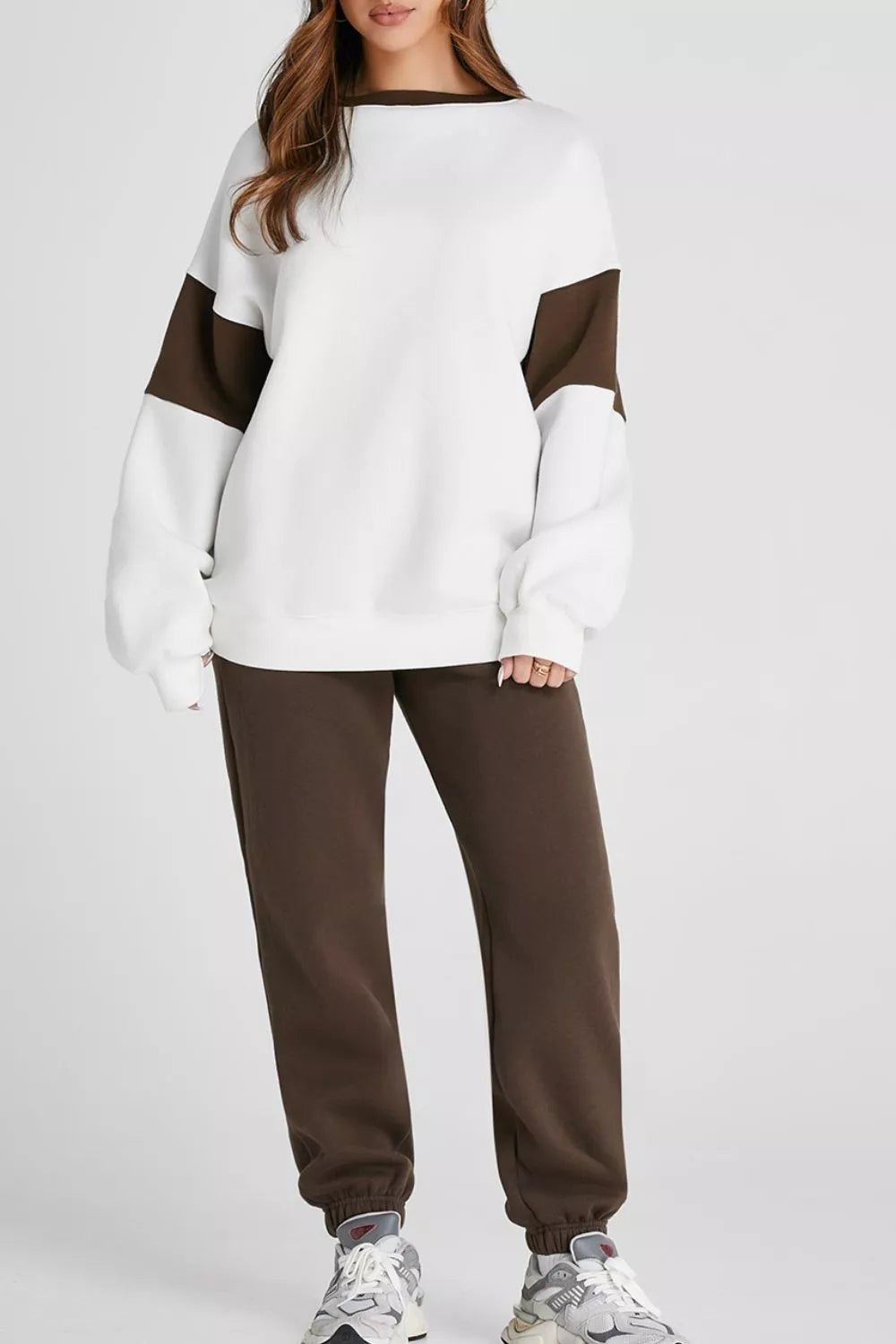 Drop Shoulder Loose Sweatshirt and Joggers Active Set - R - DRESS