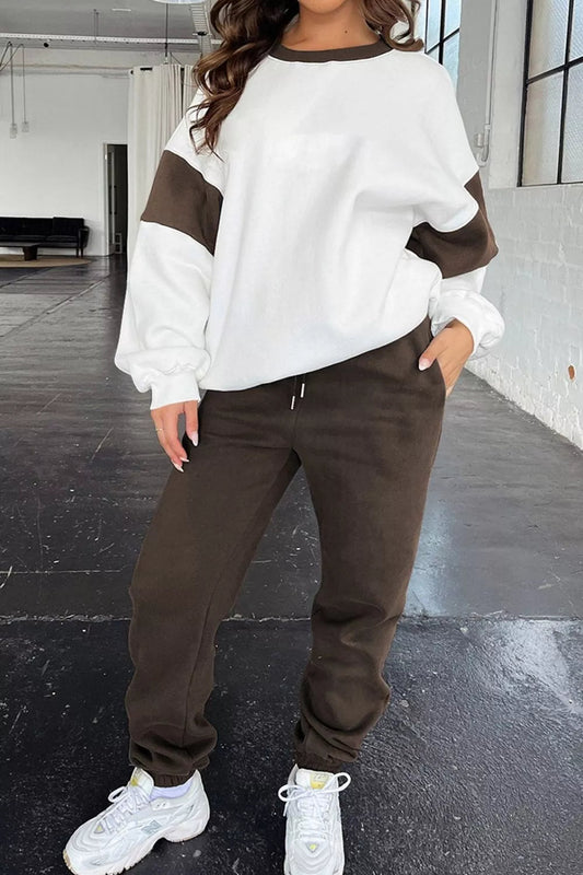 Drop Shoulder Loose Sweatshirt and Joggers Active Set - R - DRESS
