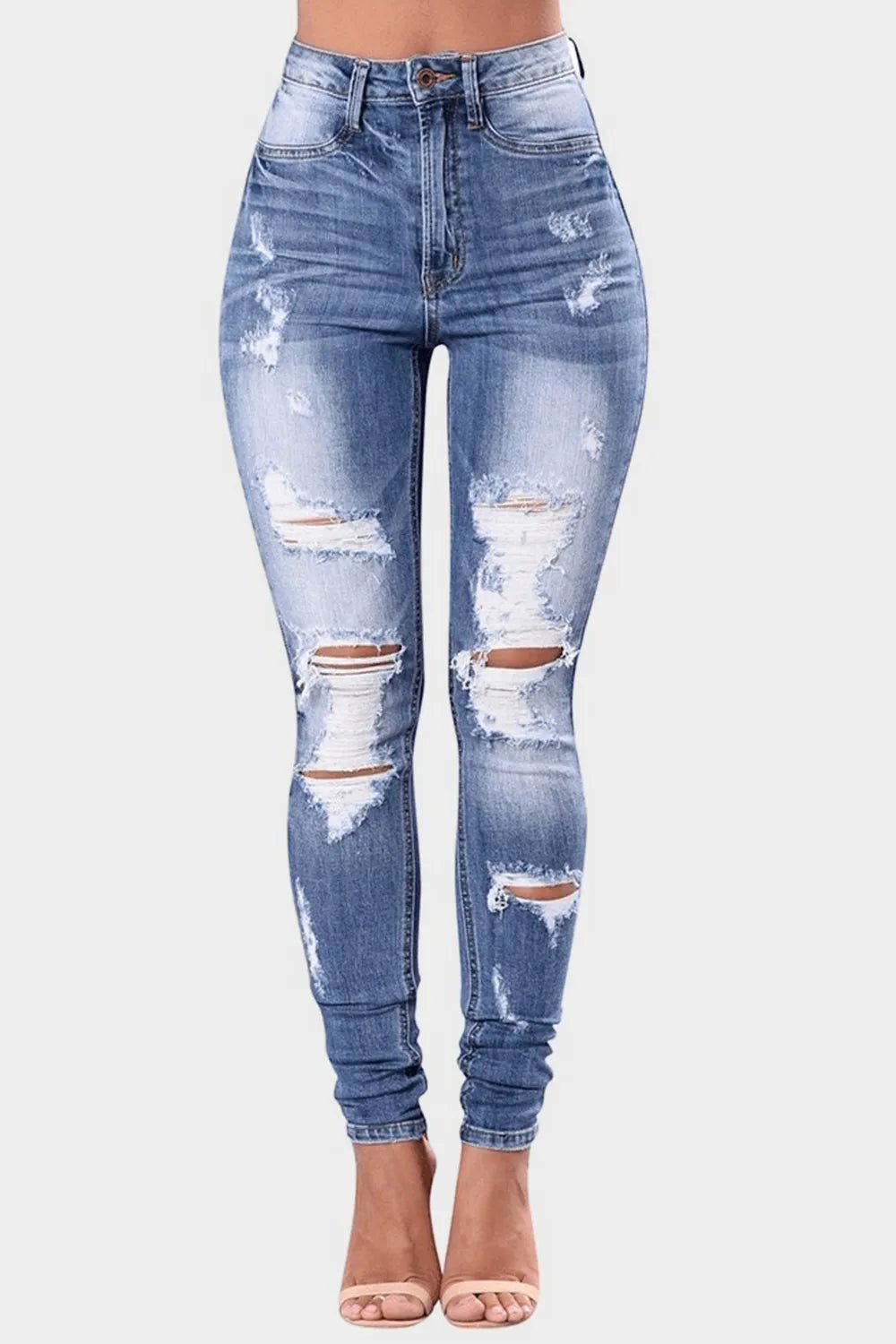 Full Size Distressed Skinny Jeans Plus Size - R - DRESS