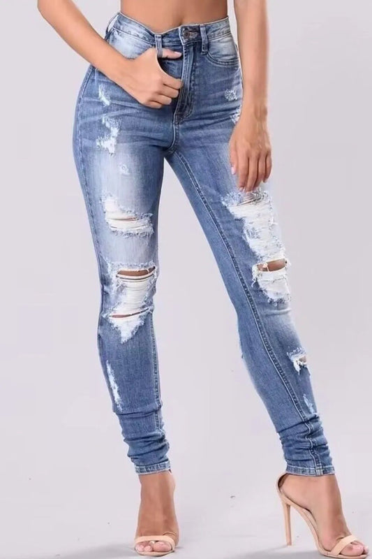 Full Size Distressed Skinny Jeans Plus Size - R - DRESS