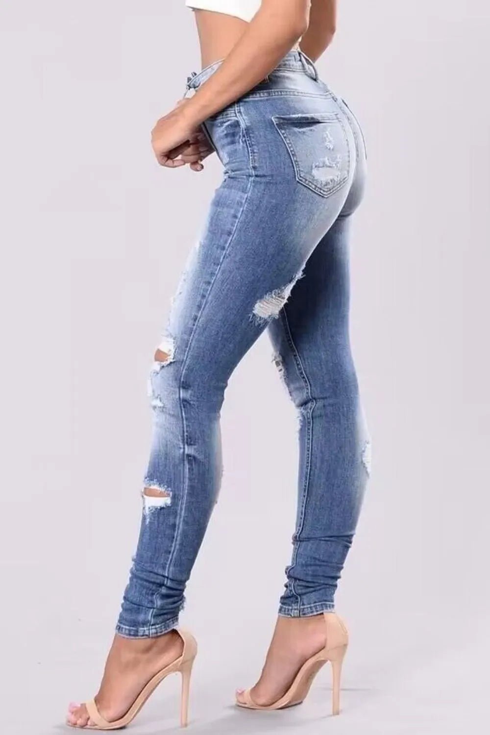 Full Size Distressed Skinny Jeans Plus Size - R - DRESS