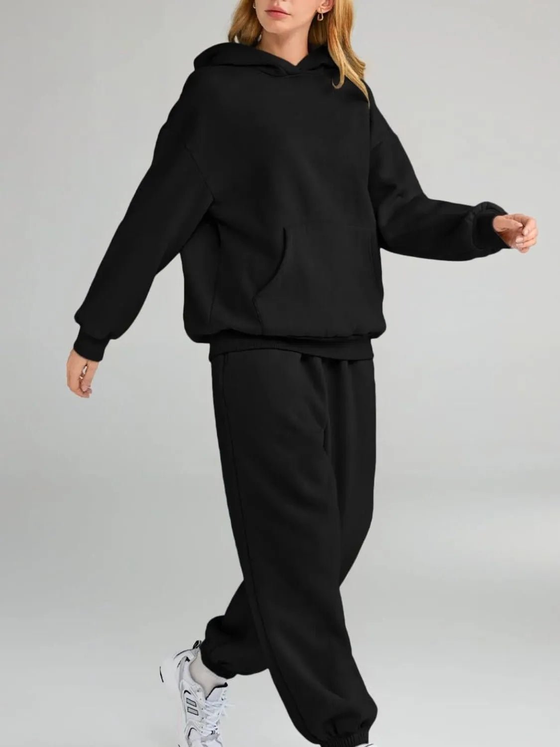 Full Size Kangaroo Pocket Hoodie and Joggers Set Plus Size - R - DRESS