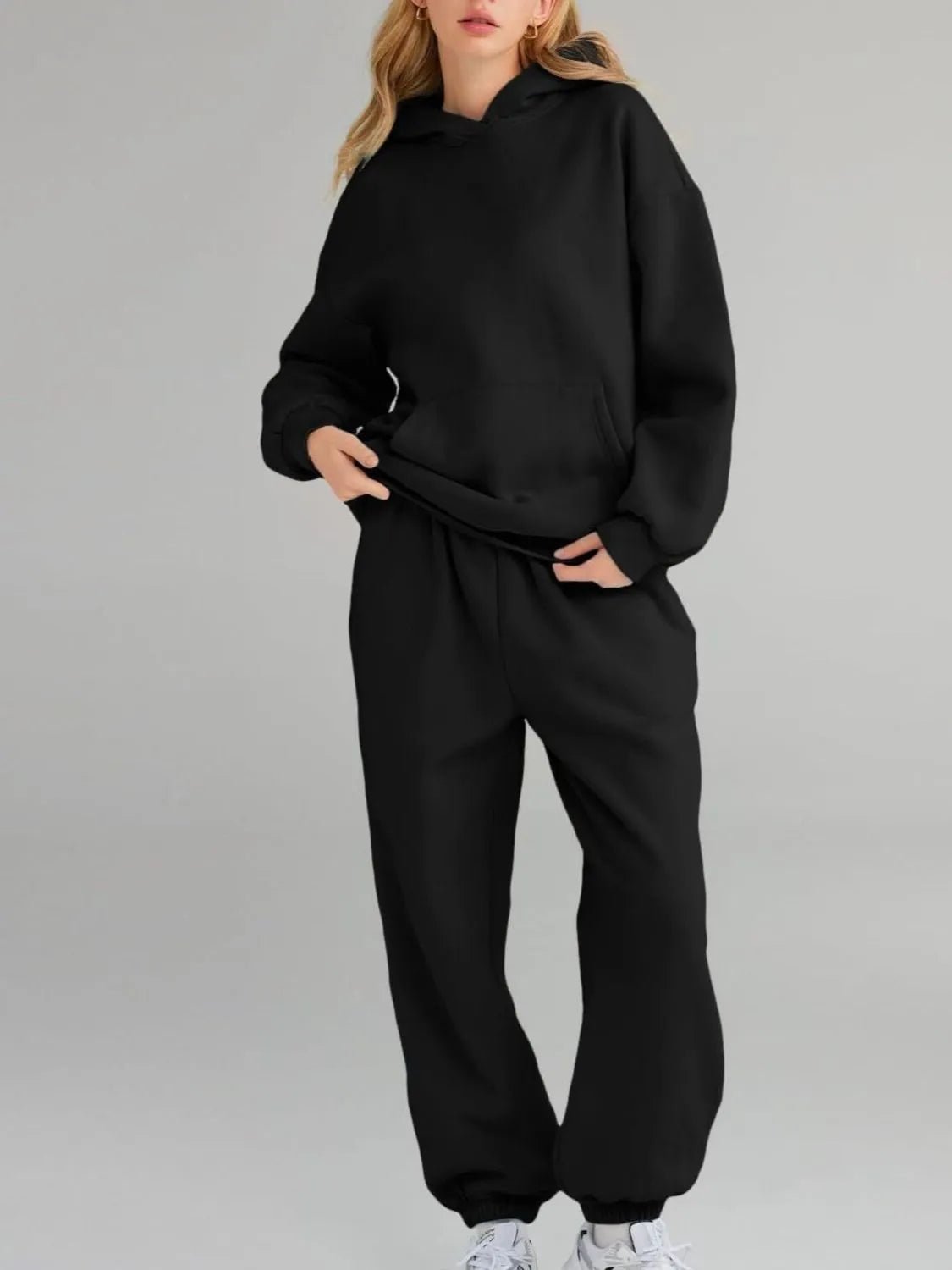 Full Size Kangaroo Pocket Hoodie and Joggers Set Plus Size - R - DRESS