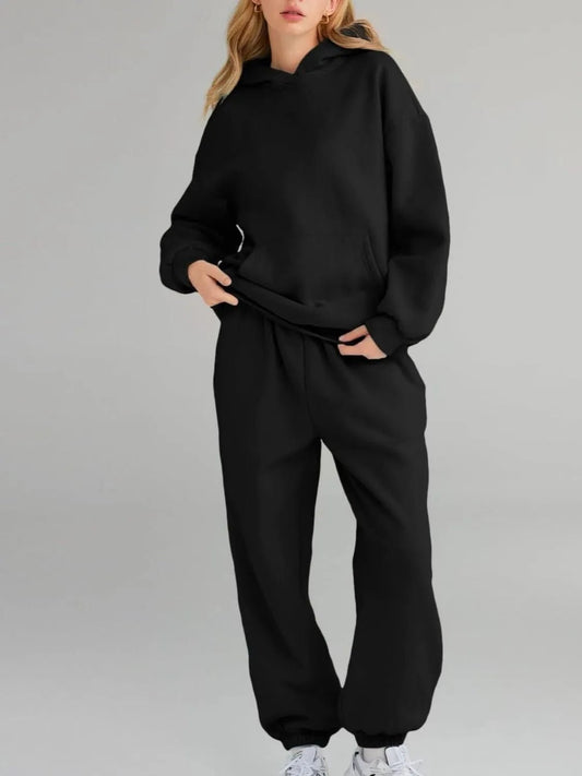 Full Size Kangaroo Pocket Hoodie and Joggers Set Plus Size - R - DRESS