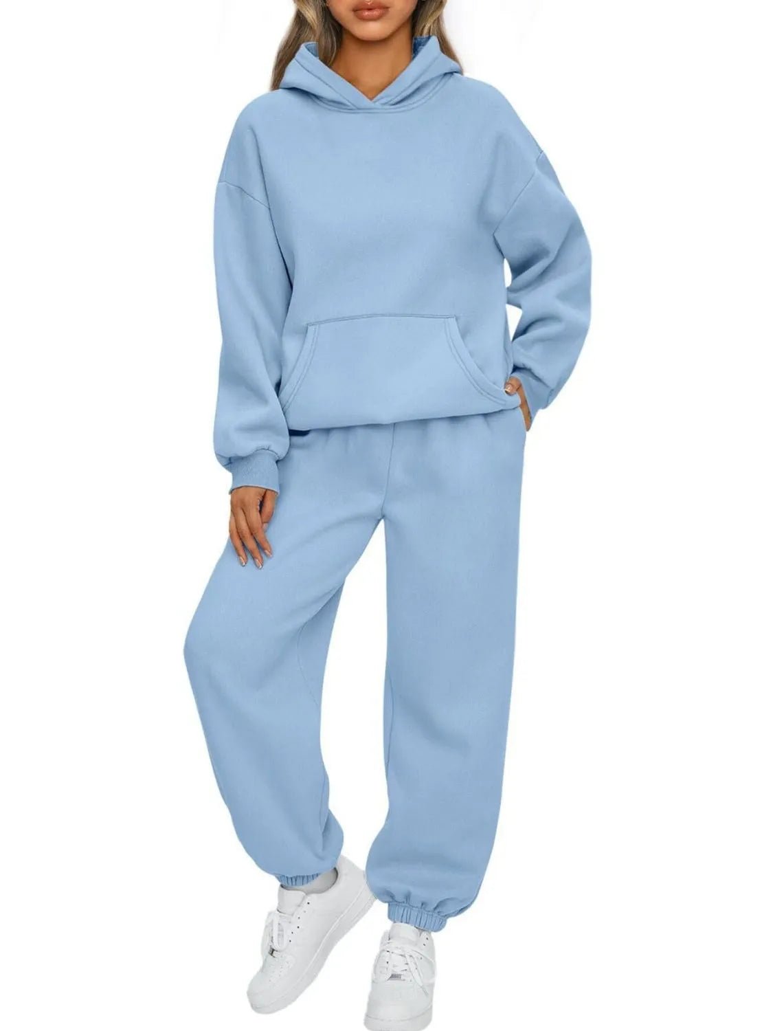 Full Size Kangaroo Pocket Hoodie and Joggers Set Plus Size - R - DRESS