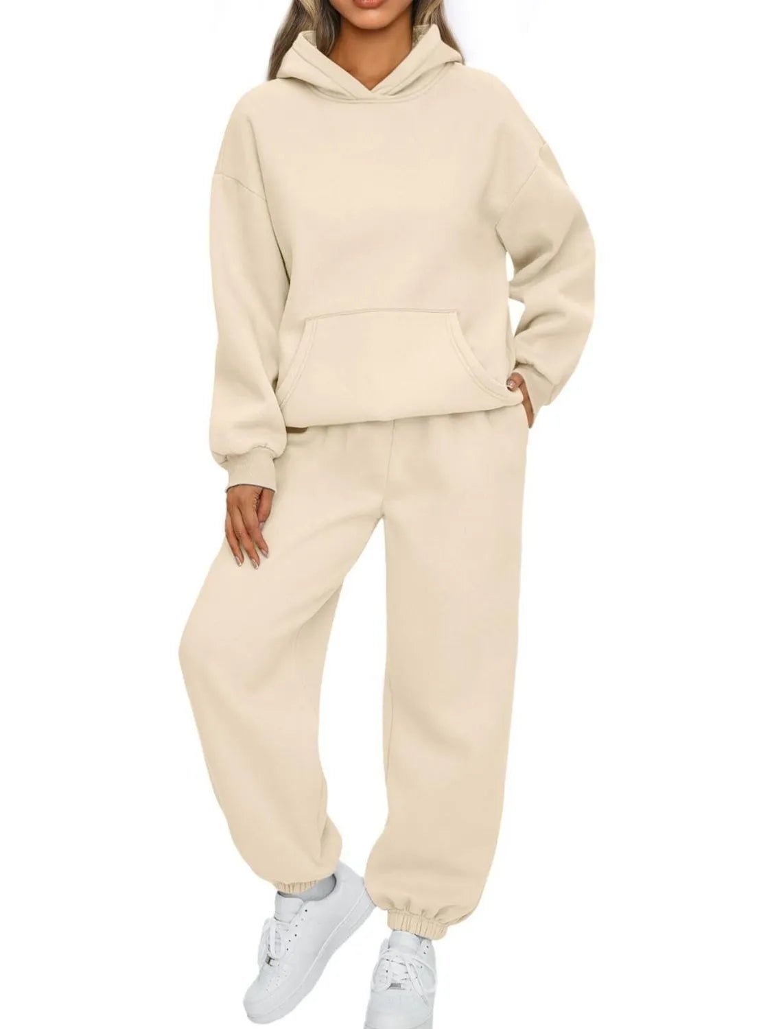 Full Size Kangaroo Pocket Hoodie and Joggers Set Plus Size - R - DRESS