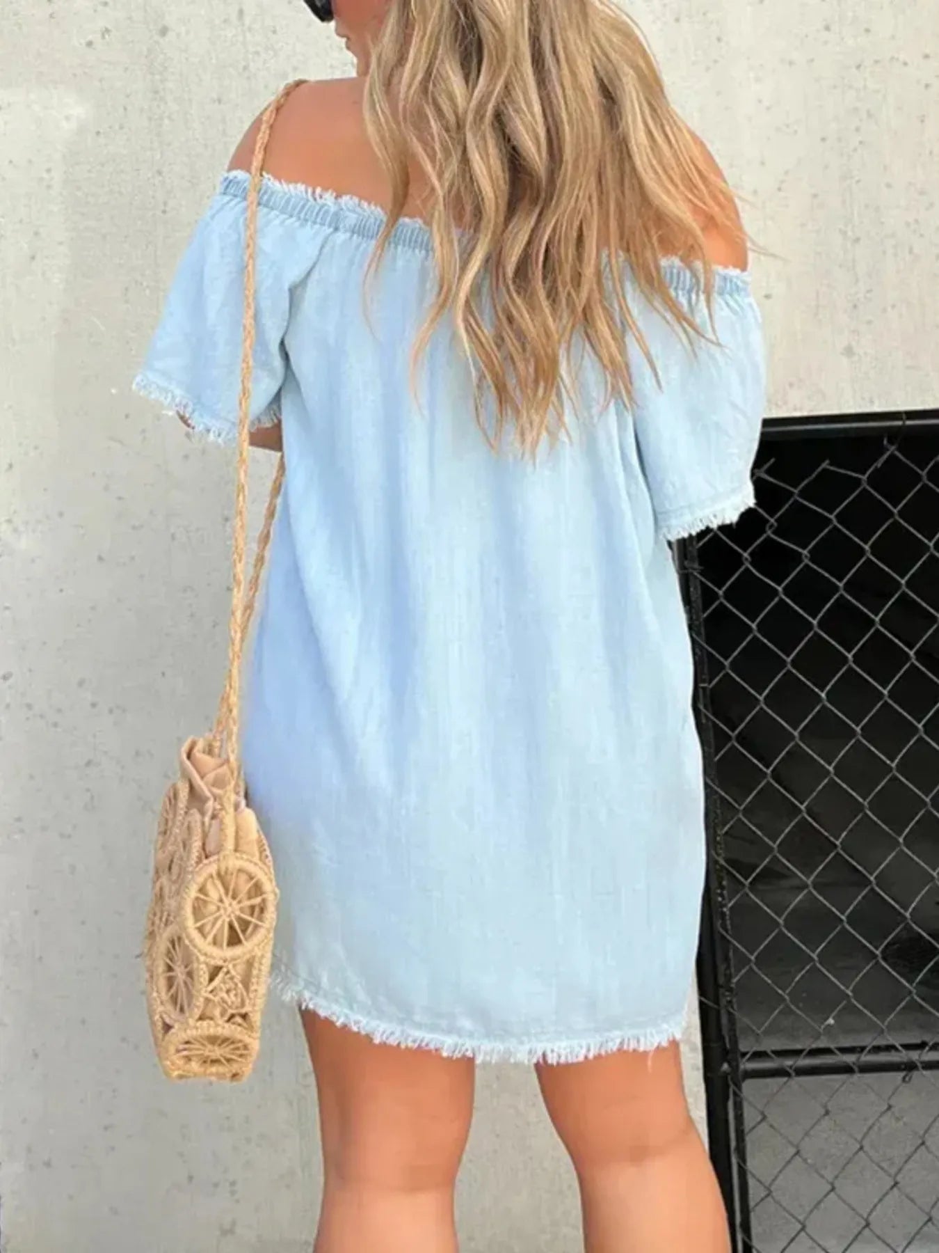 Full Size Raw Hem Mini Denim Dress Plus Size - R - DRESS