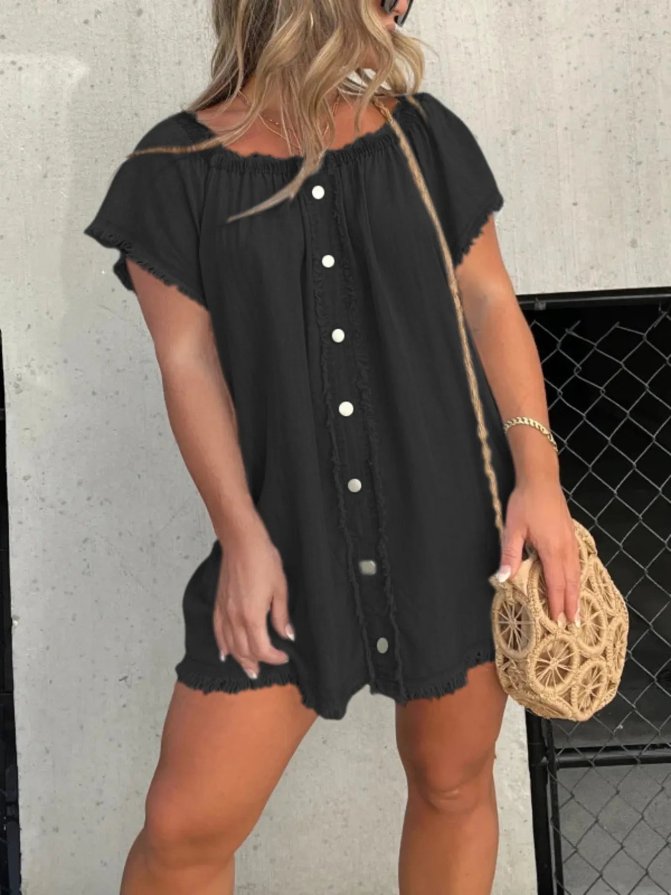 Full Size Raw Hem Mini Denim Dress Plus Size - R - DRESS