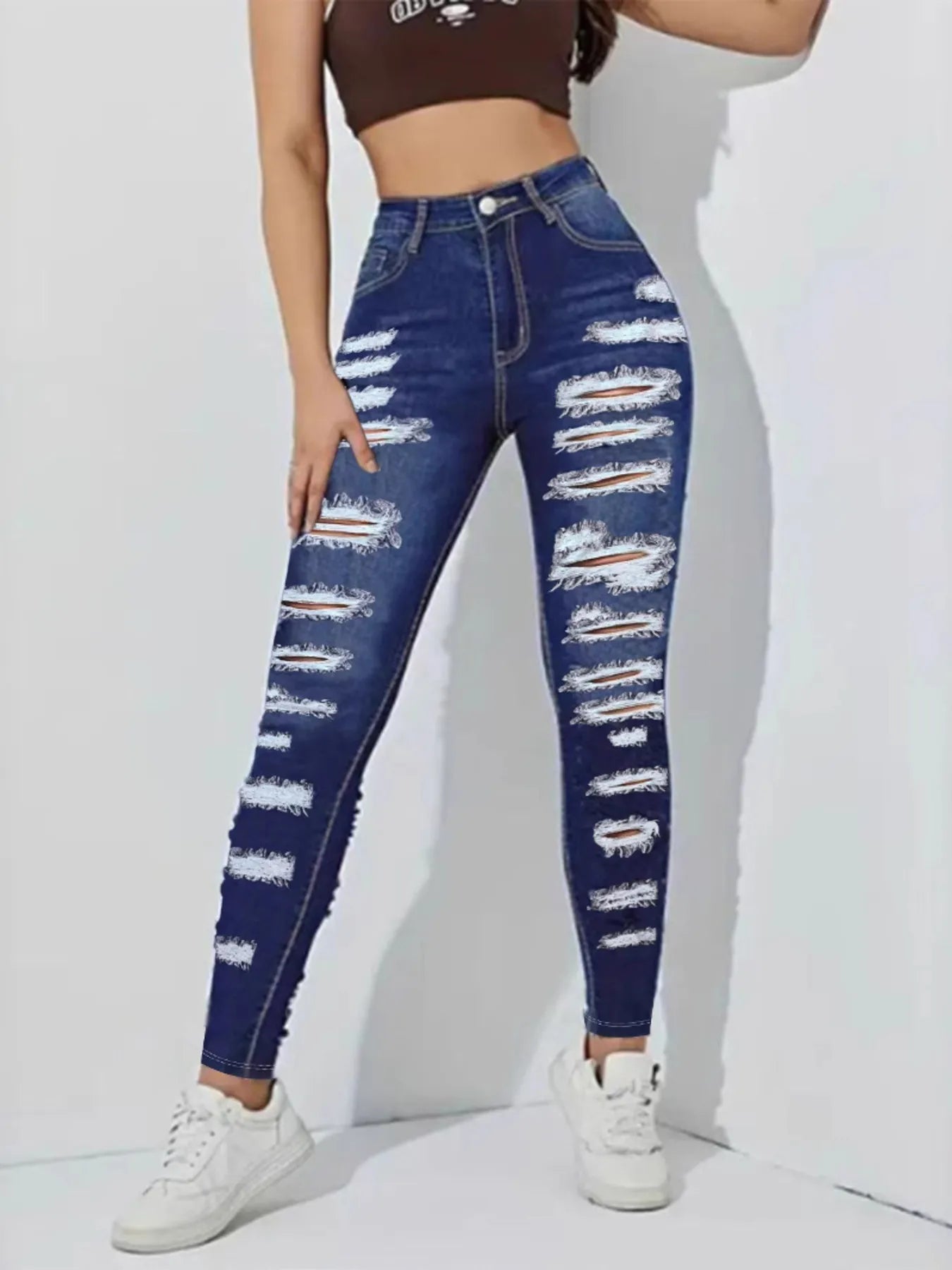 High Waisted Distressed Skinny Jeans - R - DRESS