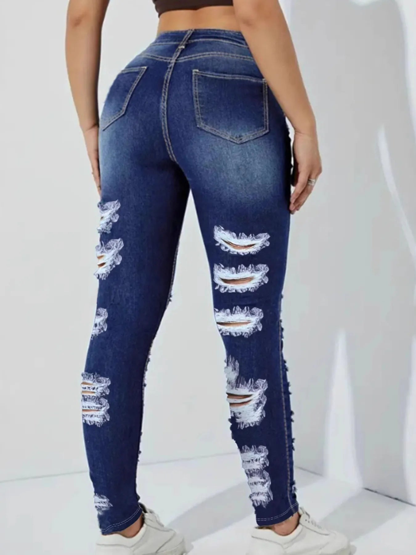 High Waisted Distressed Skinny Jeans - R - DRESS
