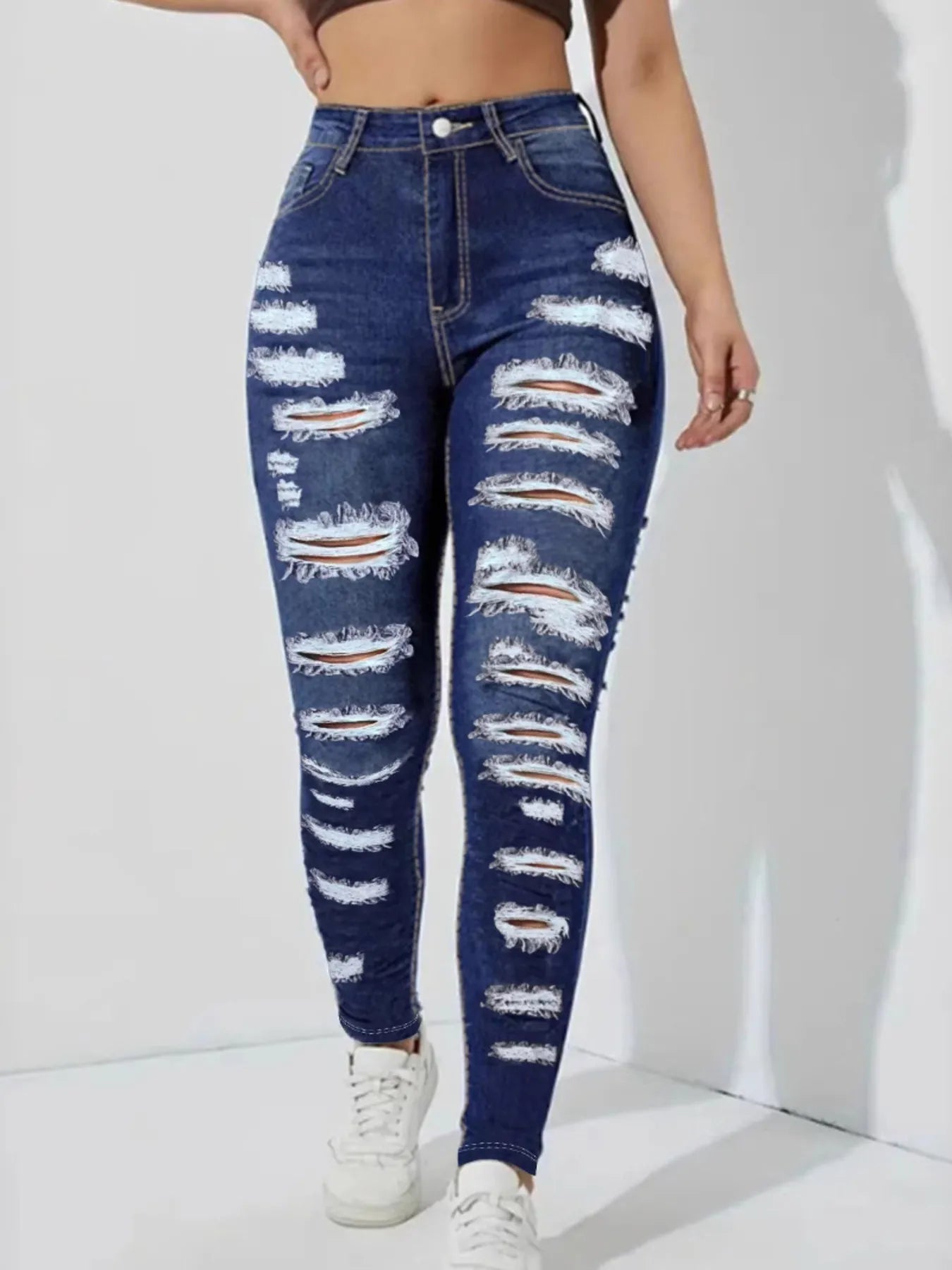 High Waisted Distressed Skinny Jeans - R - DRESS
