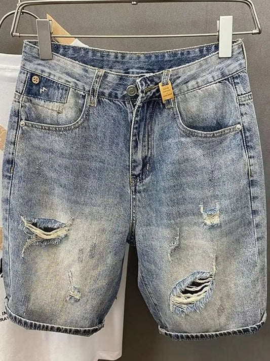 Men's Distressed Denim Shorts - R - DRESS