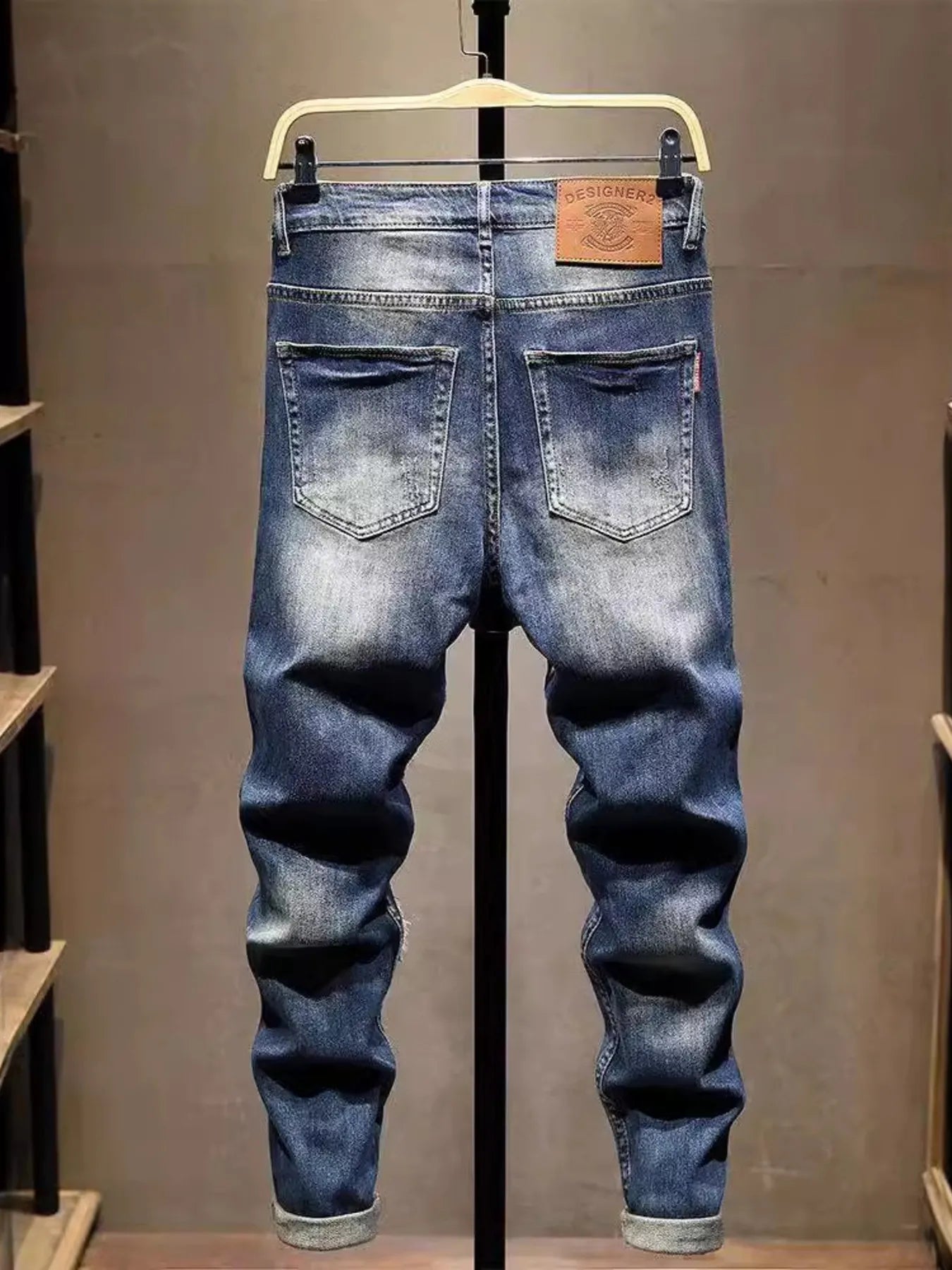 Men's Distressed Embroidered Jeans - R - DRESS