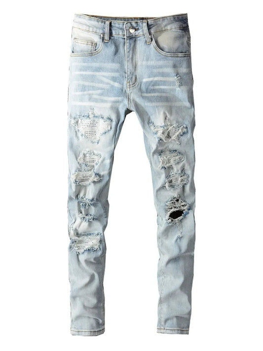 Men's Distressed Jeans with Pockets - R - DRESS