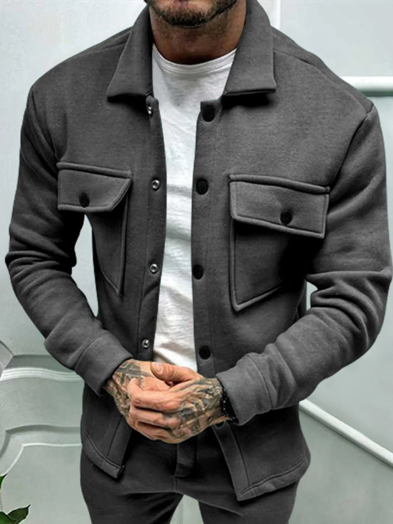 Men's Full Size Button Up Long Sleeve Jacket Plus Size - R - DRESS