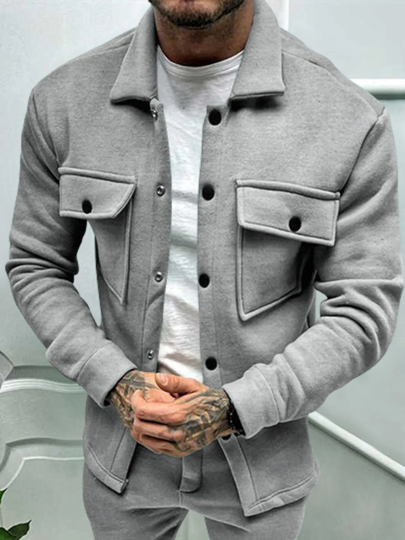 Men's Full Size Button Up Long Sleeve Jacket Plus Size - R - DRESS