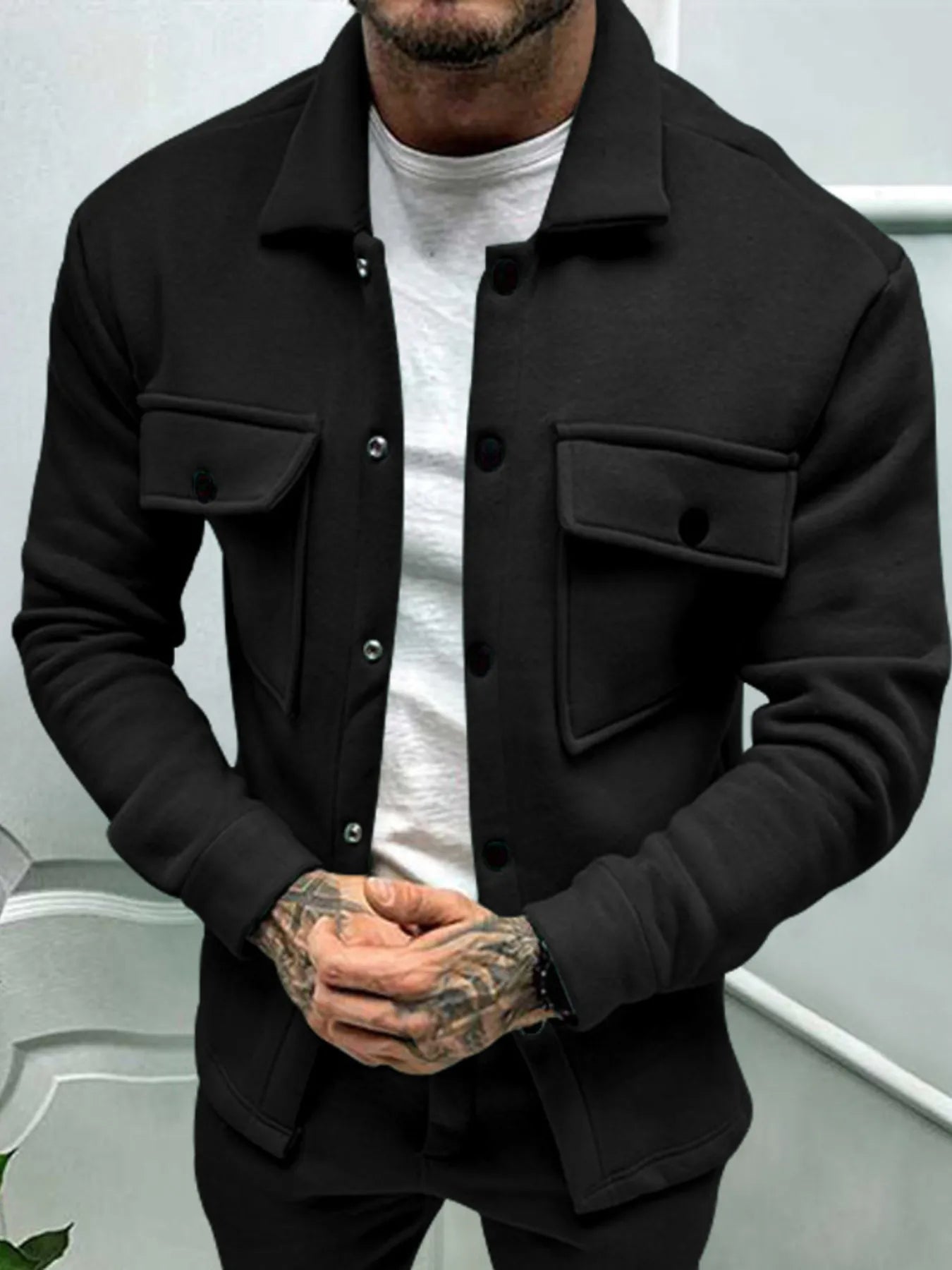 Men's Full Size Button Up Long Sleeve Jacket Plus Size - R - DRESS