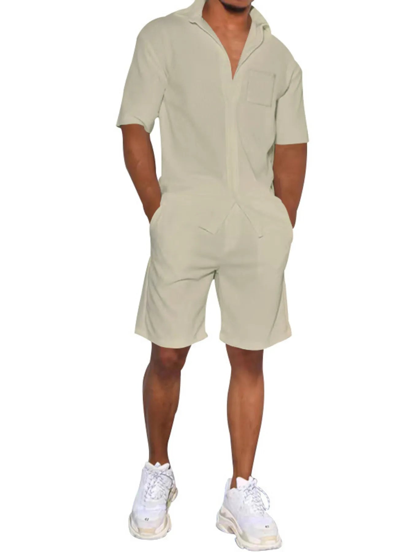 Men's Full Size Casual Short Sleeve Shirt and Shorts Matching Set Plus Size - R - DRESS