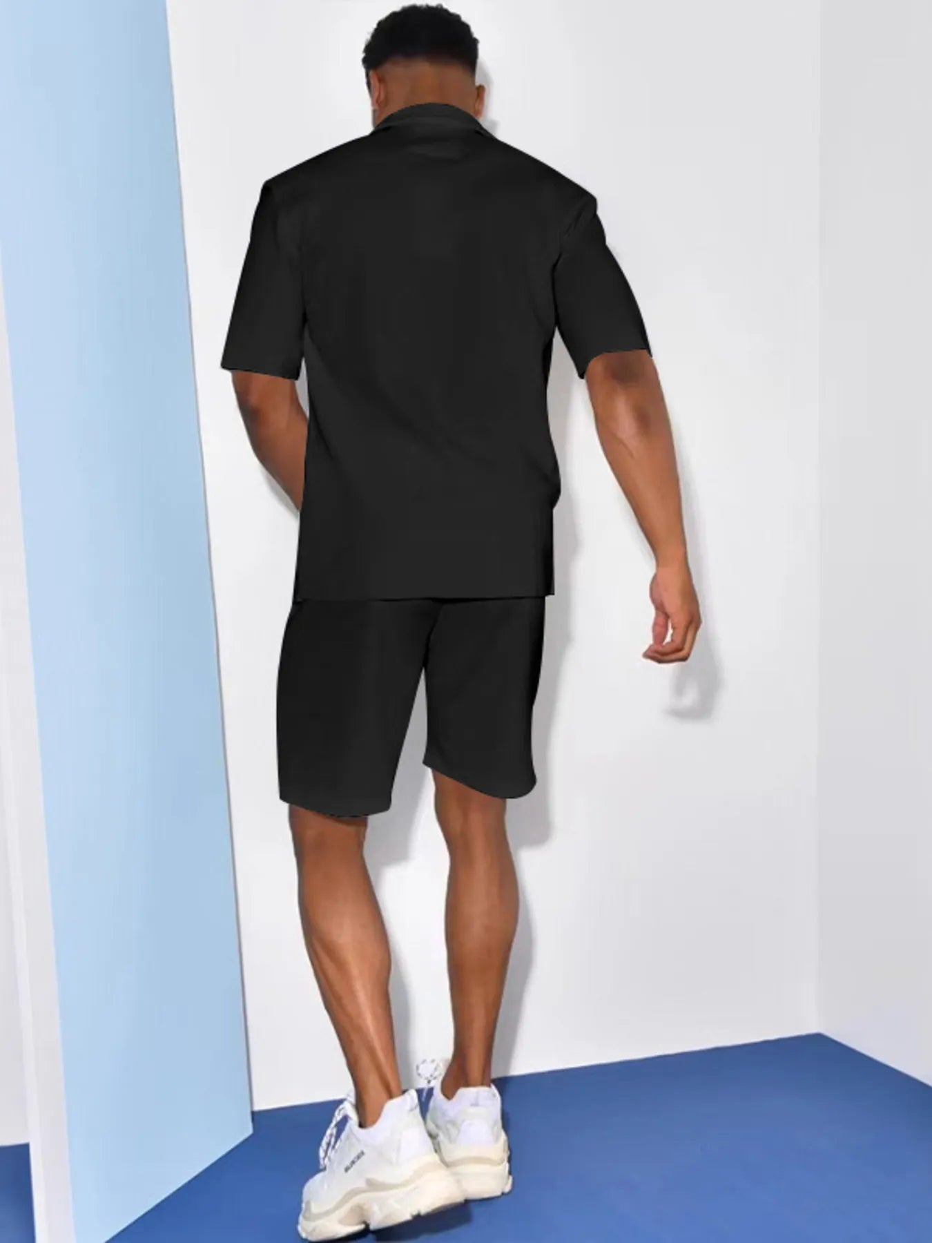 Men's Full Size Casual Short Sleeve Shirt and Shorts Matching Set Plus Size - R - DRESS
